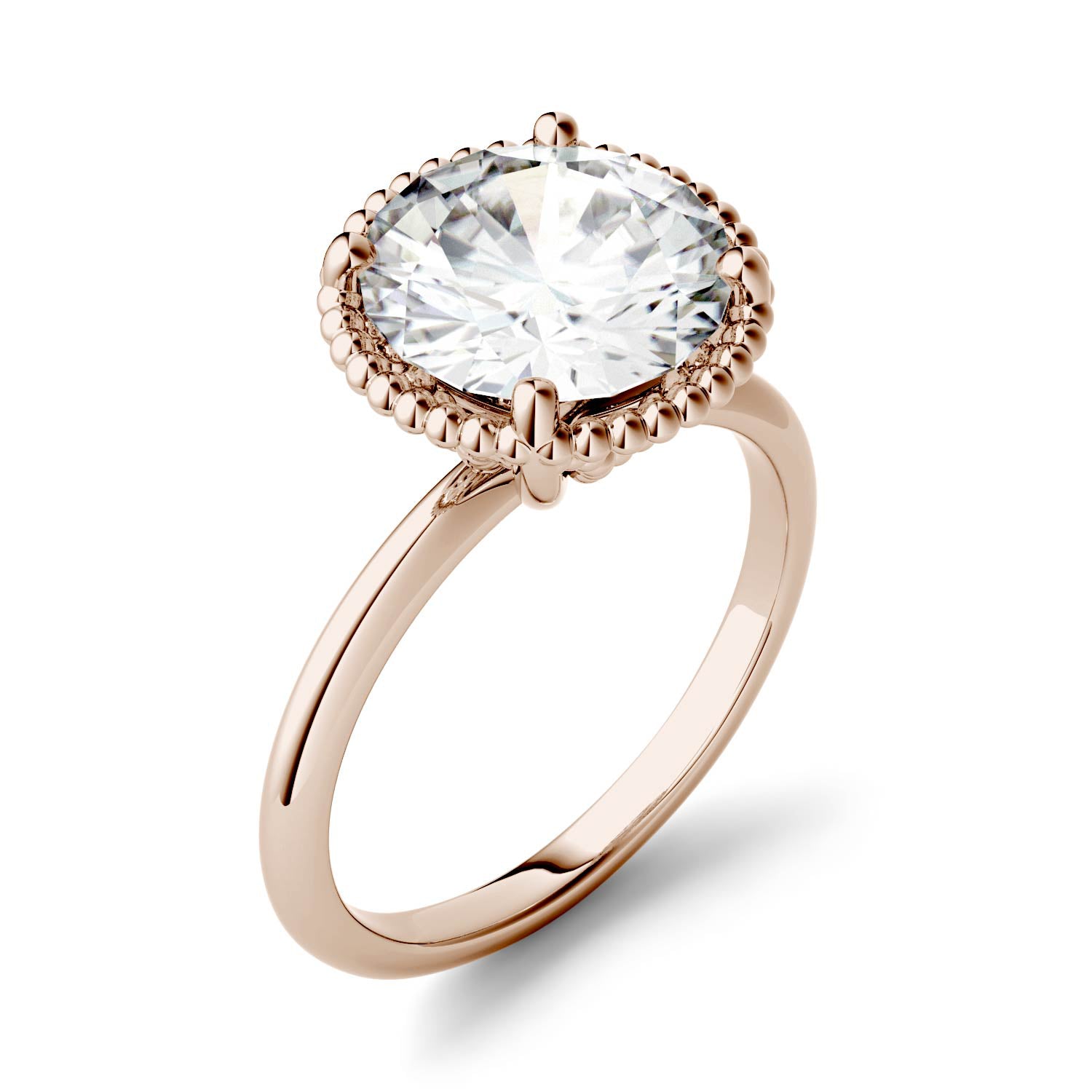 3.60 CTW DEW Round Forever One™ Moissanite Beaded Solitaire Engagement Ring