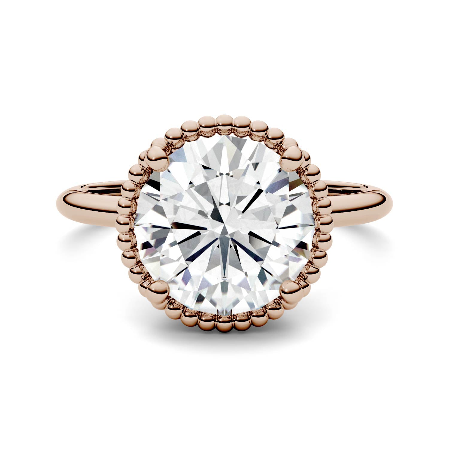 3.60 CTW DEW Round Forever One™ Moissanite Beaded Solitaire Engagement Ring