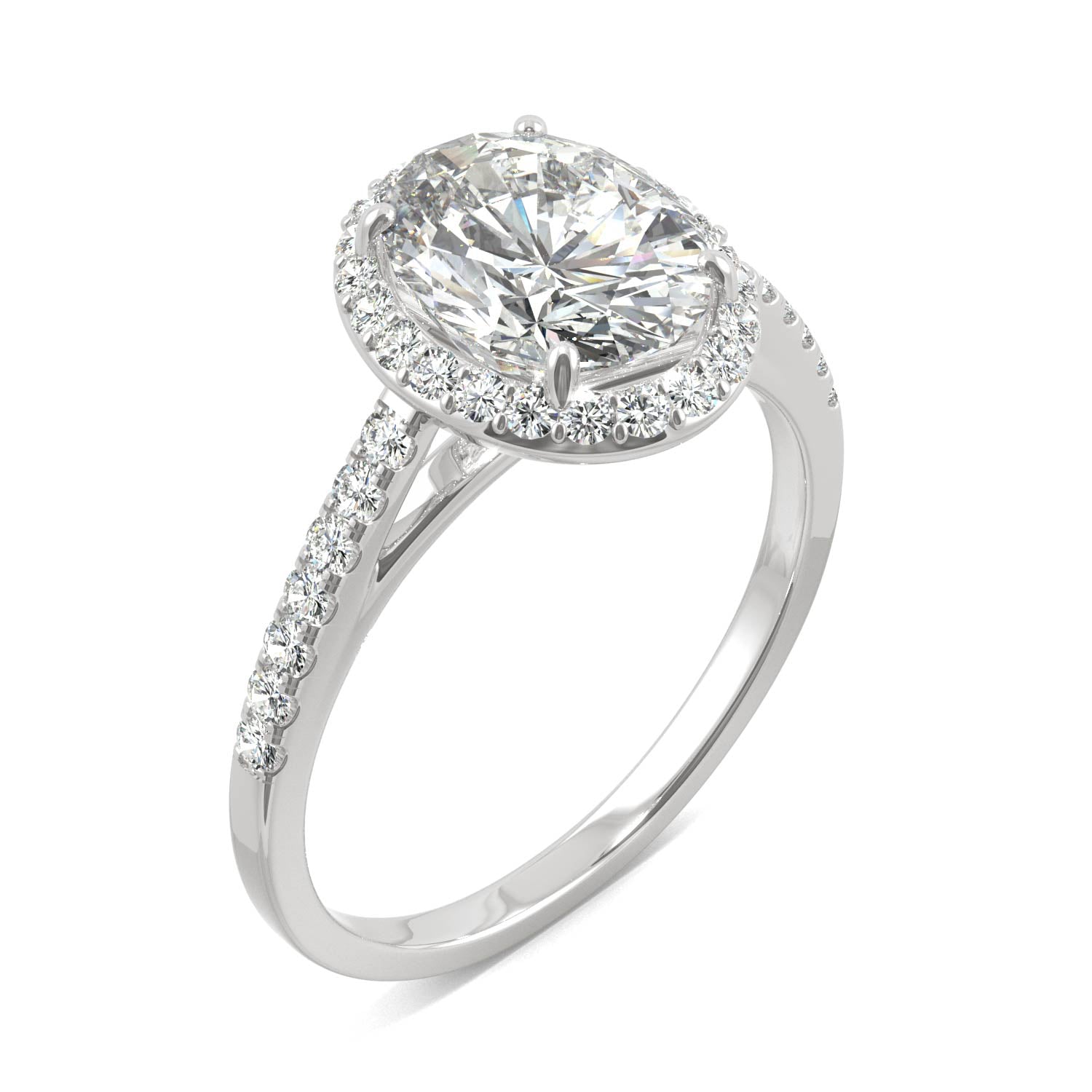 2.39 CTW DEW Oval Forever One™ Moissanite Halo with Side Accents Engagement Ring