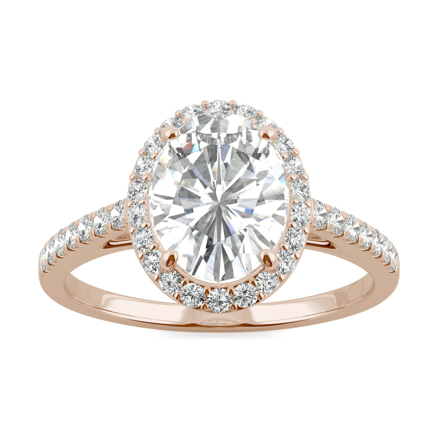 2.39 CTW DEW Oval Forever One™ Moissanite Halo with Side Accents Engagement Ring