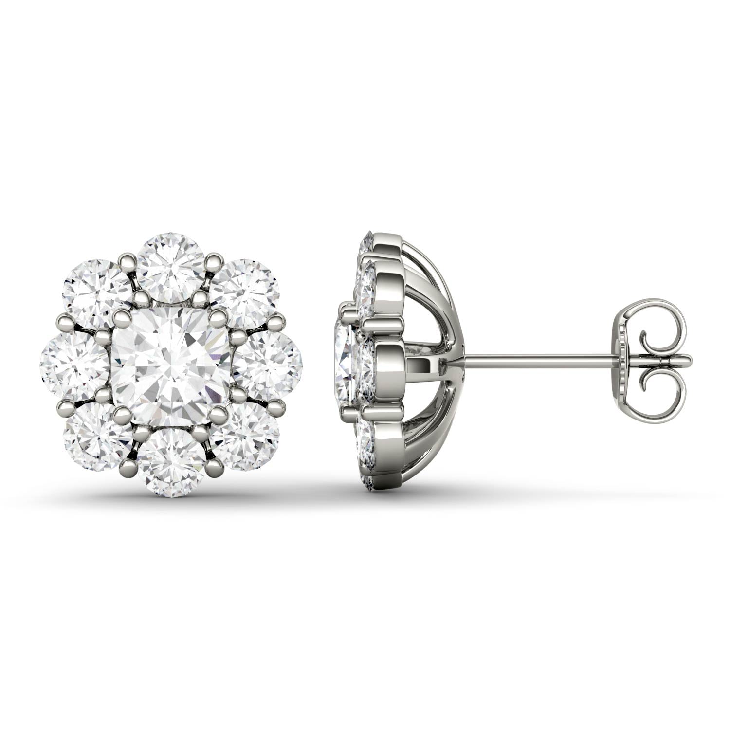 3.20 CTW DEW Cushion Forever One™ Moissanite Floral Stud Earrings