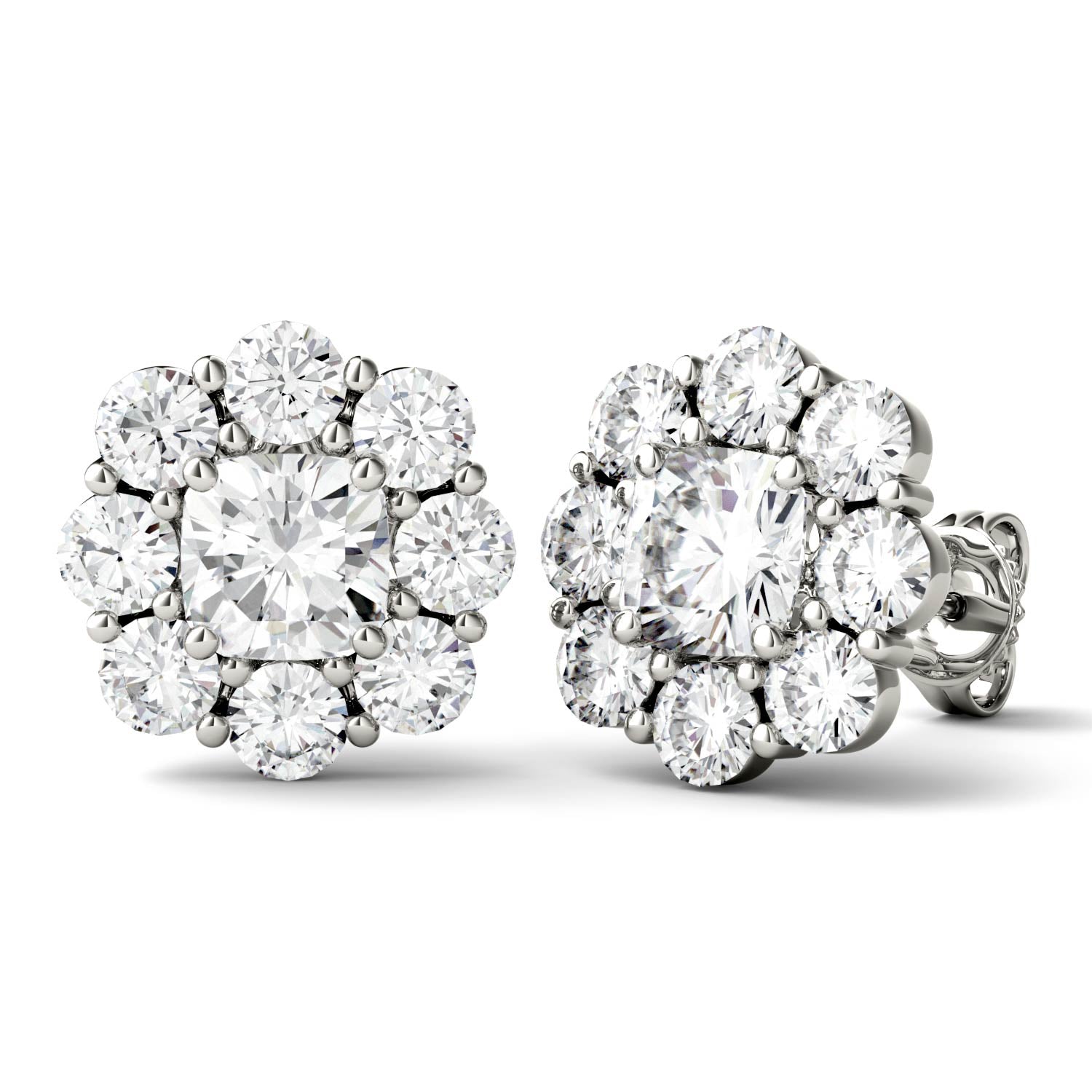 3.20 CTW DEW Cushion Forever One™ Moissanite Floral Stud Earrings