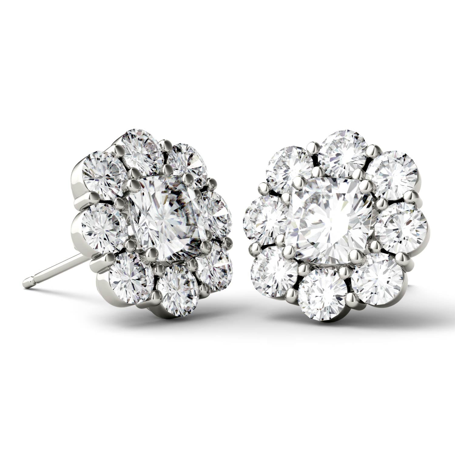3.20 CTW DEW Cushion Forever One™ Moissanite Floral Stud Earrings