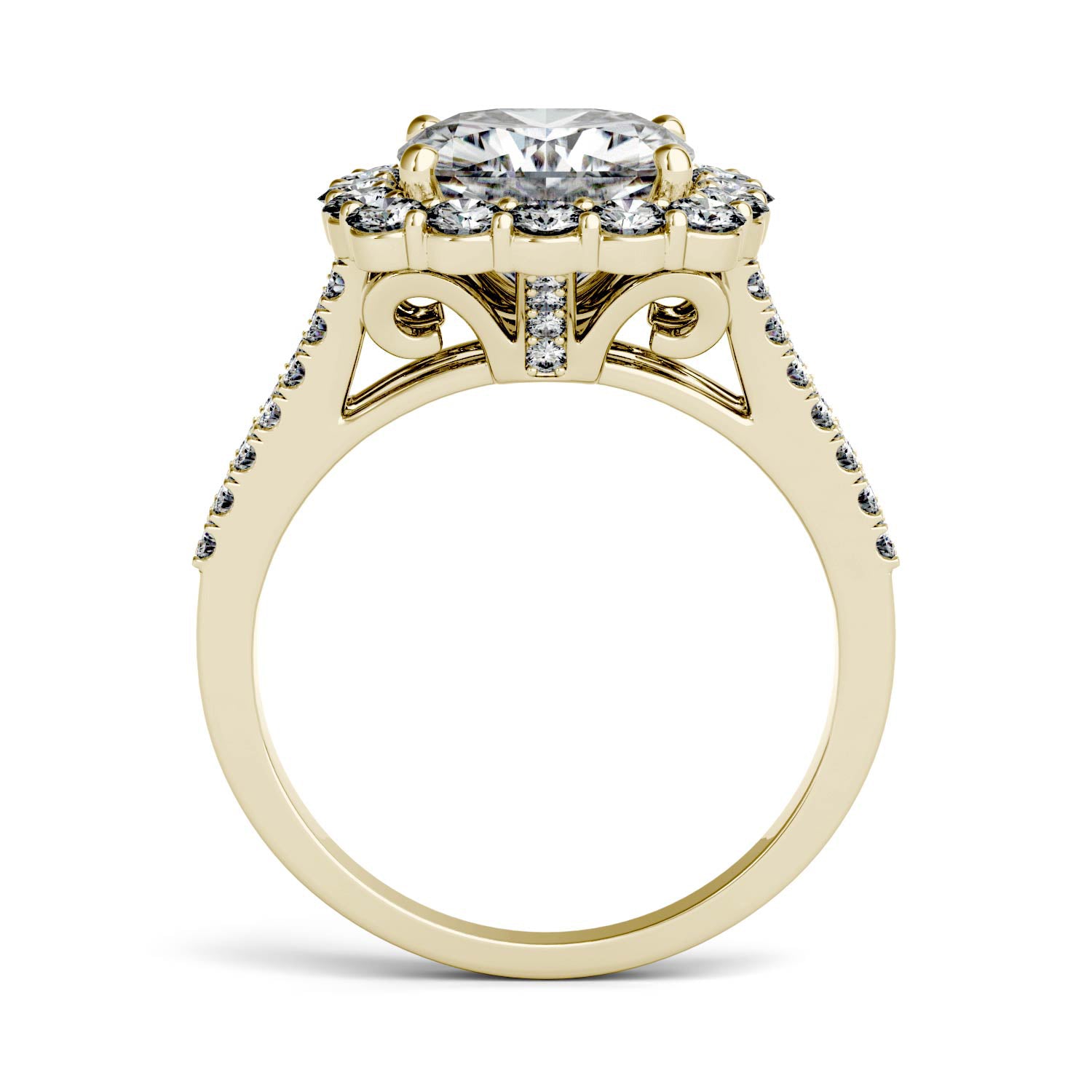 4.26 CTW DEW Cushion Forever One™ Moissanite Split Shank Engagement Ring