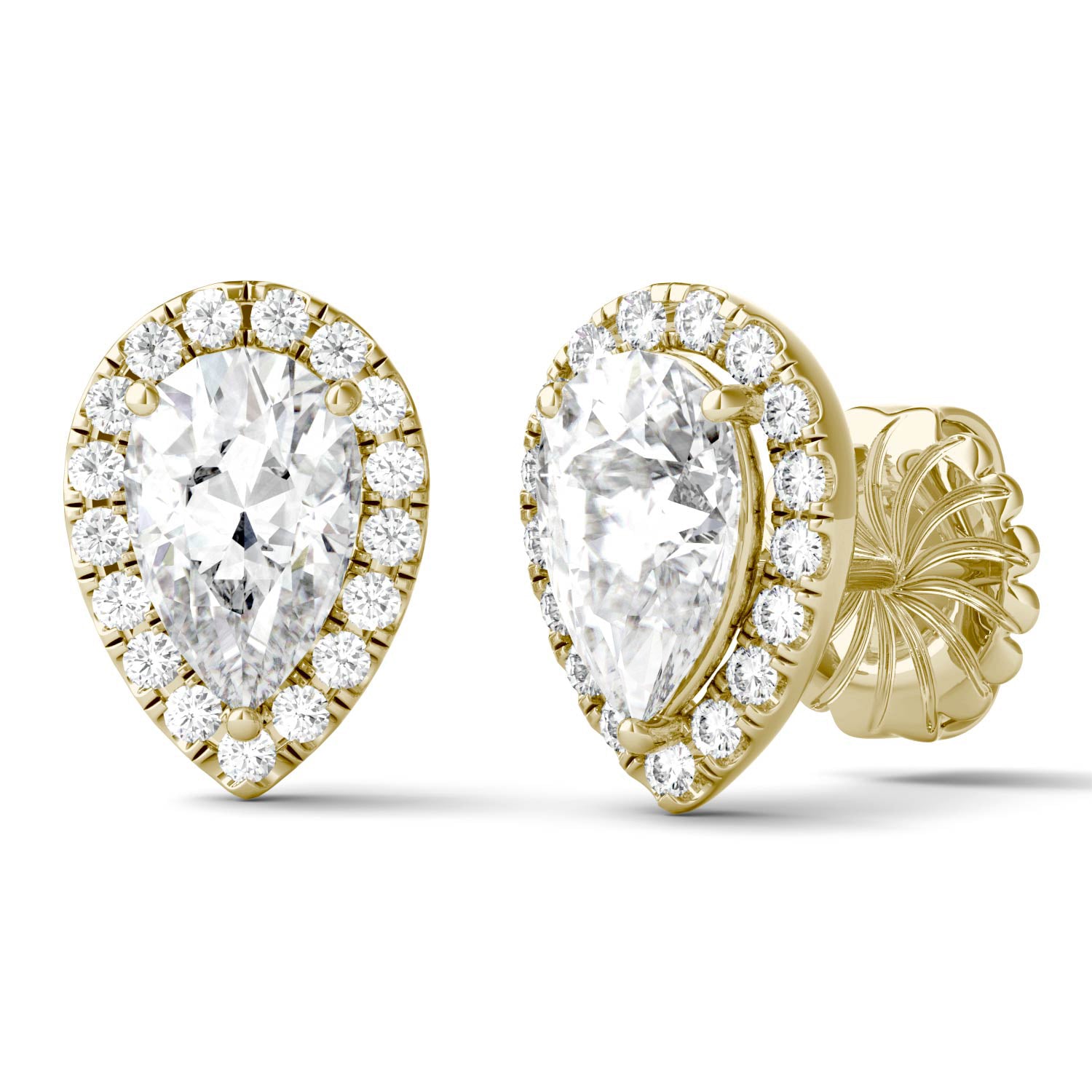 2.22 CTW DEW Pear Forever One™ Moissanite Halo Stud Earrings