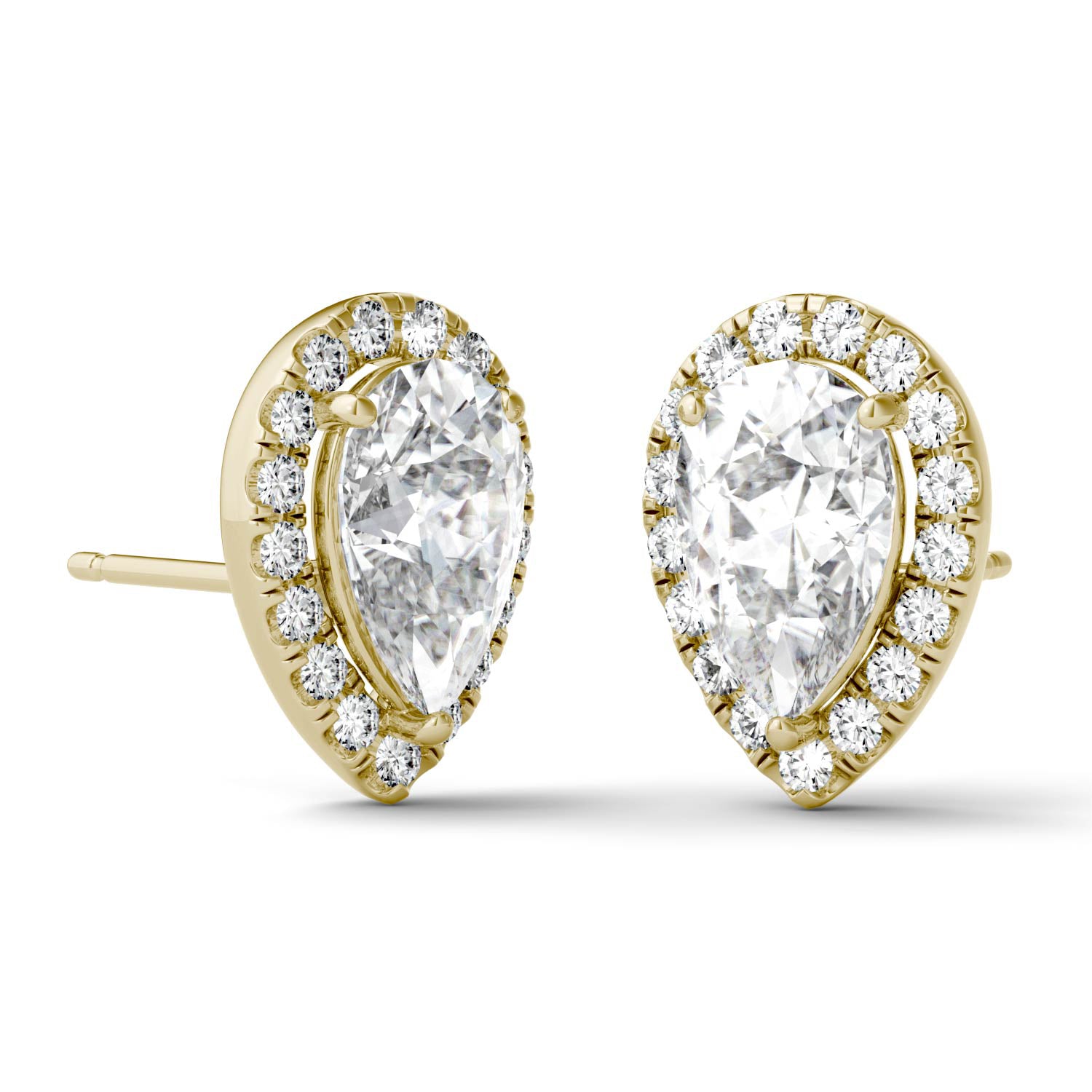 2.22 CTW DEW Pear Forever One™ Moissanite Halo Stud Earrings