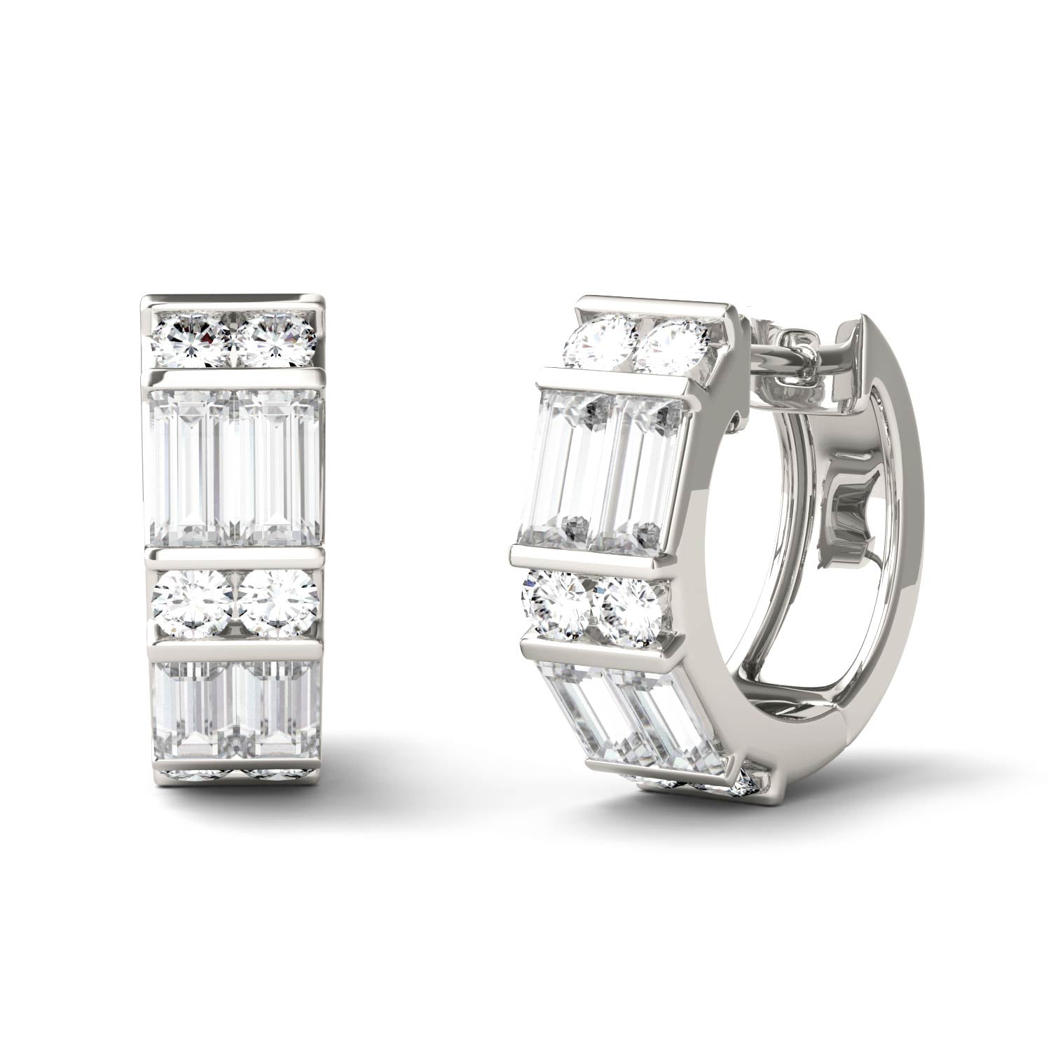 1.29 CTW DEW Straight Baguette Forever One™ Moissanite Double Row Hoop Earrings