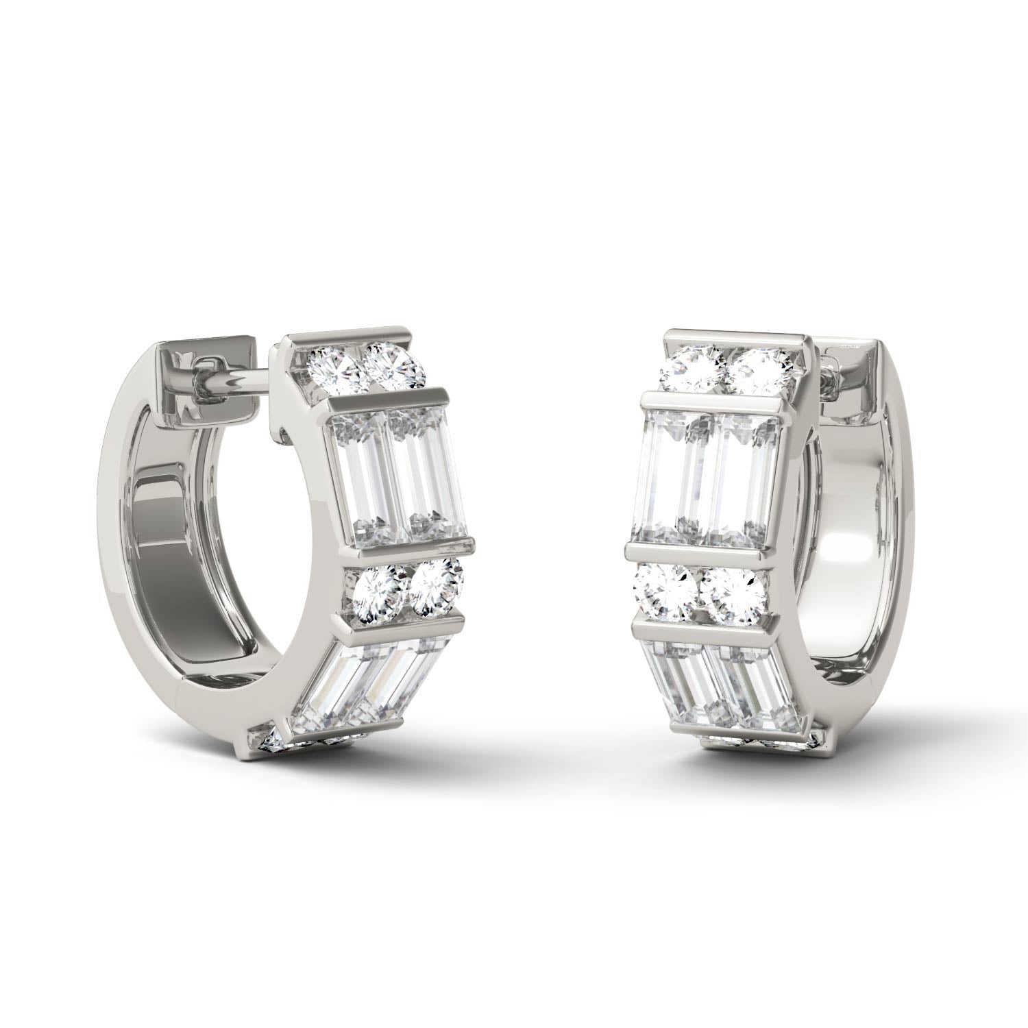 1.29 CTW DEW Straight Baguette Forever One™ Moissanite Double Row Hoop Earrings