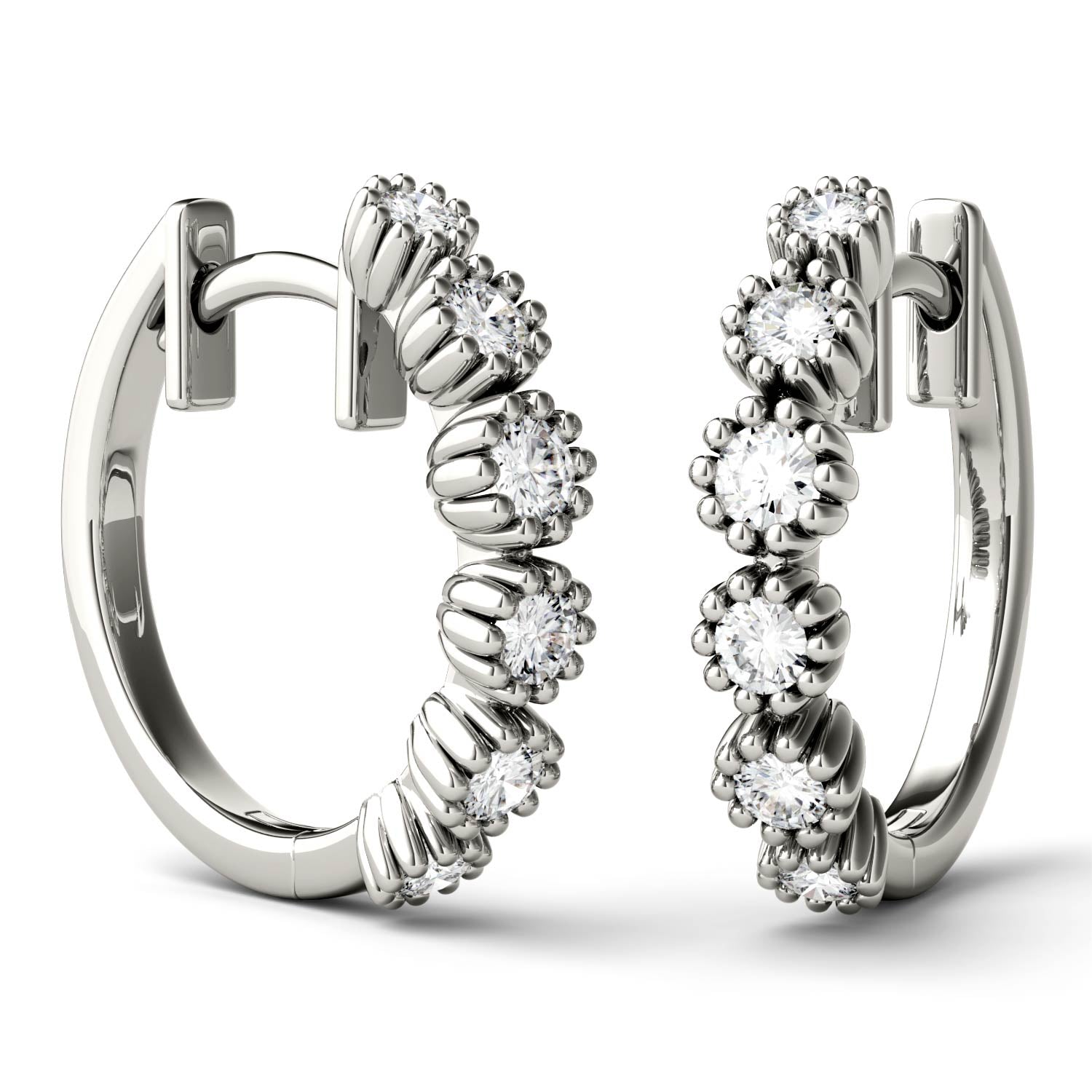 0.40 CTW DEW Round Forever One™ Moissanite Beaded Hoop Earrings