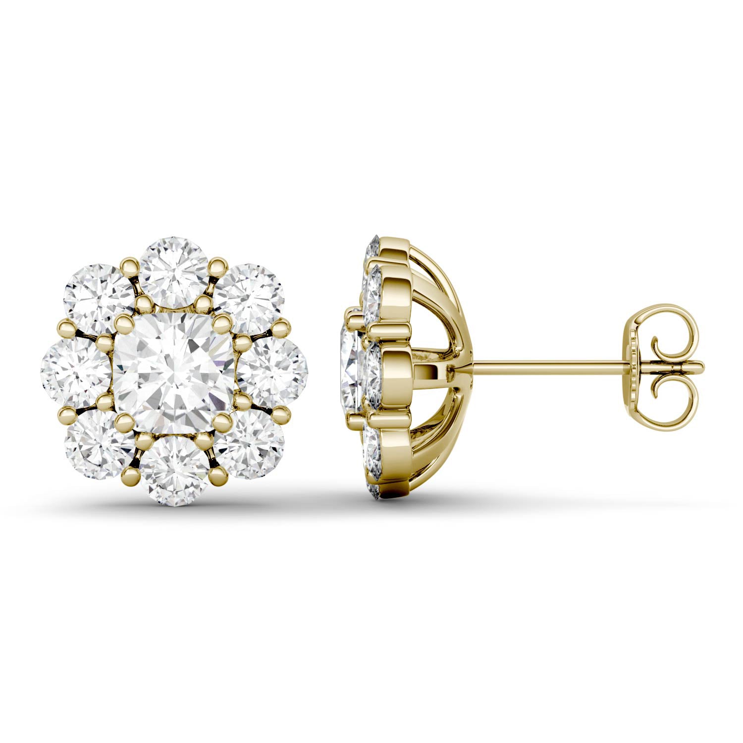 3.20 CTW DEW Cushion Forever One™ Moissanite Floral Stud Earrings
