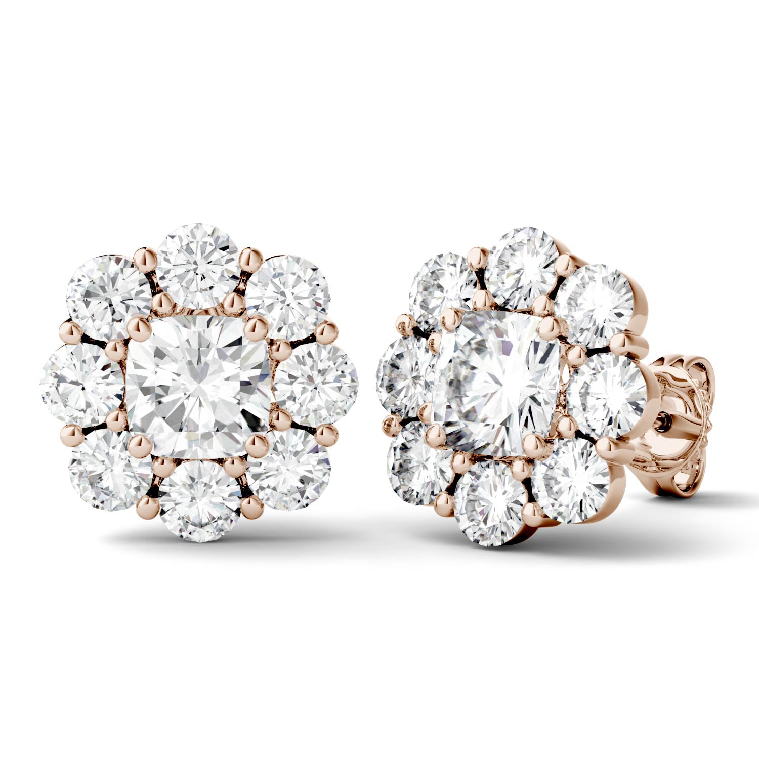 3.20 CTW DEW Cushion Forever One™ Moissanite Floral Stud Earrings