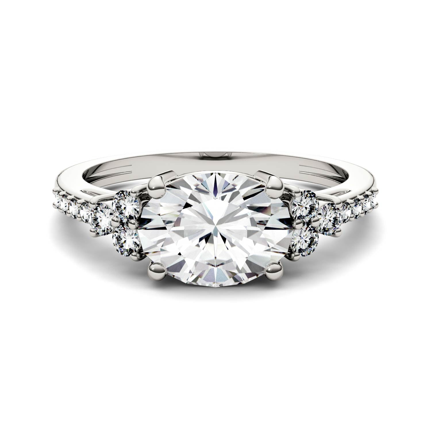 2.30 CTW DEW Oval Forever One™ Moissanite East-West with Side Accents Engagement Ring