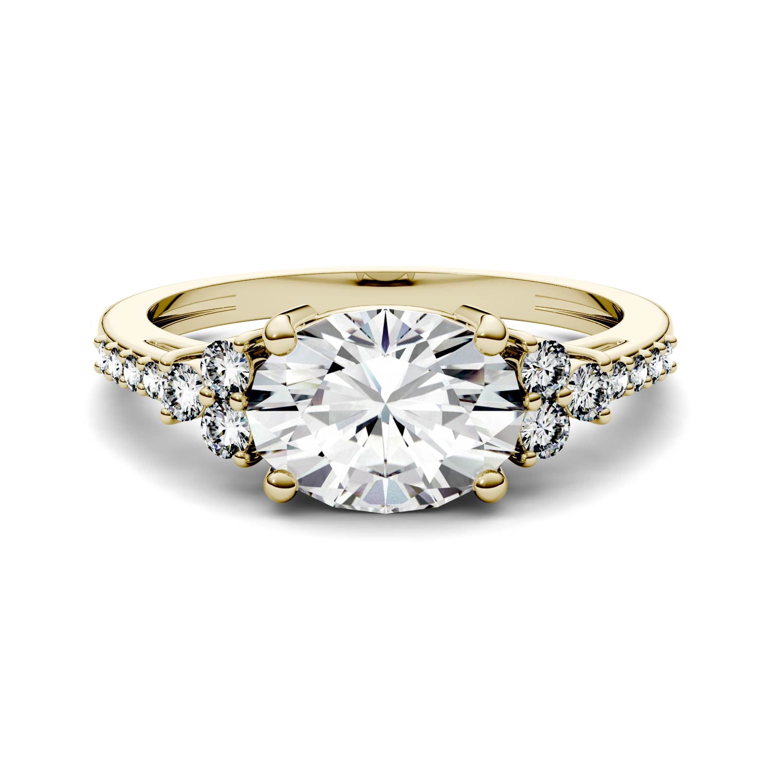 2.30 CTW DEW Oval Forever One™ Moissanite East-West with Side Accents Engagement Ring