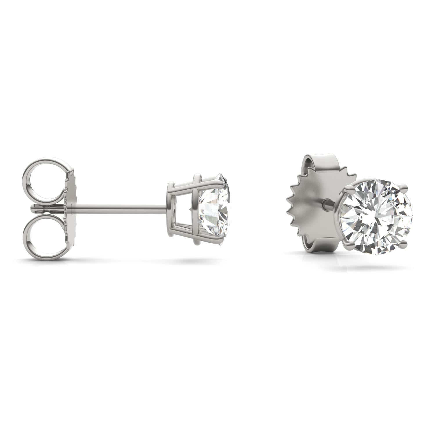 1.60 CTW DEW Round Forever One™ Moissanite Four Prong Basket Stud Earrings