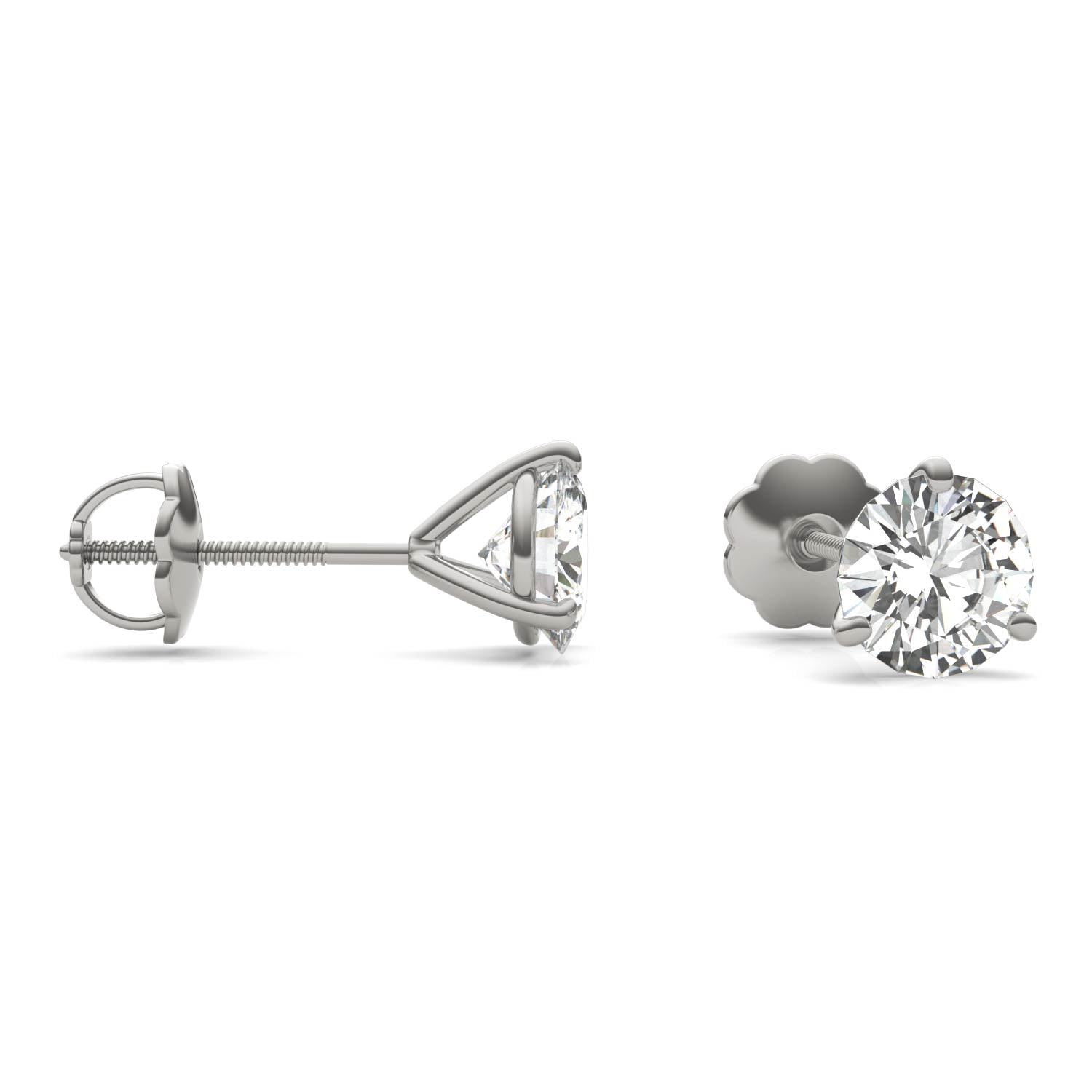 2.00 CTW DEW Round Forever One™ Moissanite Three Prong Martini Stud Screw-Back Earrings