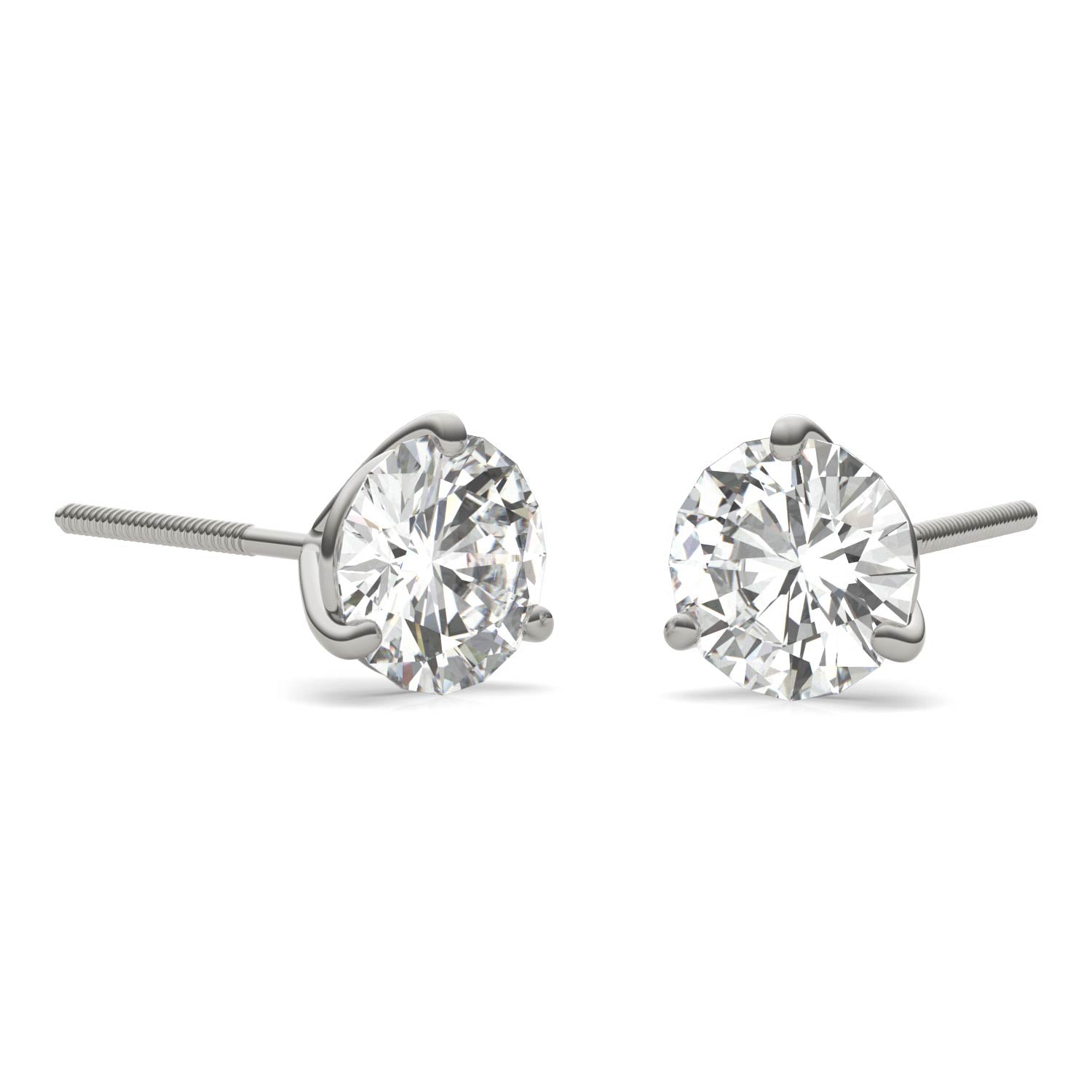 2.00 CTW DEW Round Forever One™ Moissanite Three Prong Martini Stud Screw-Back Earrings