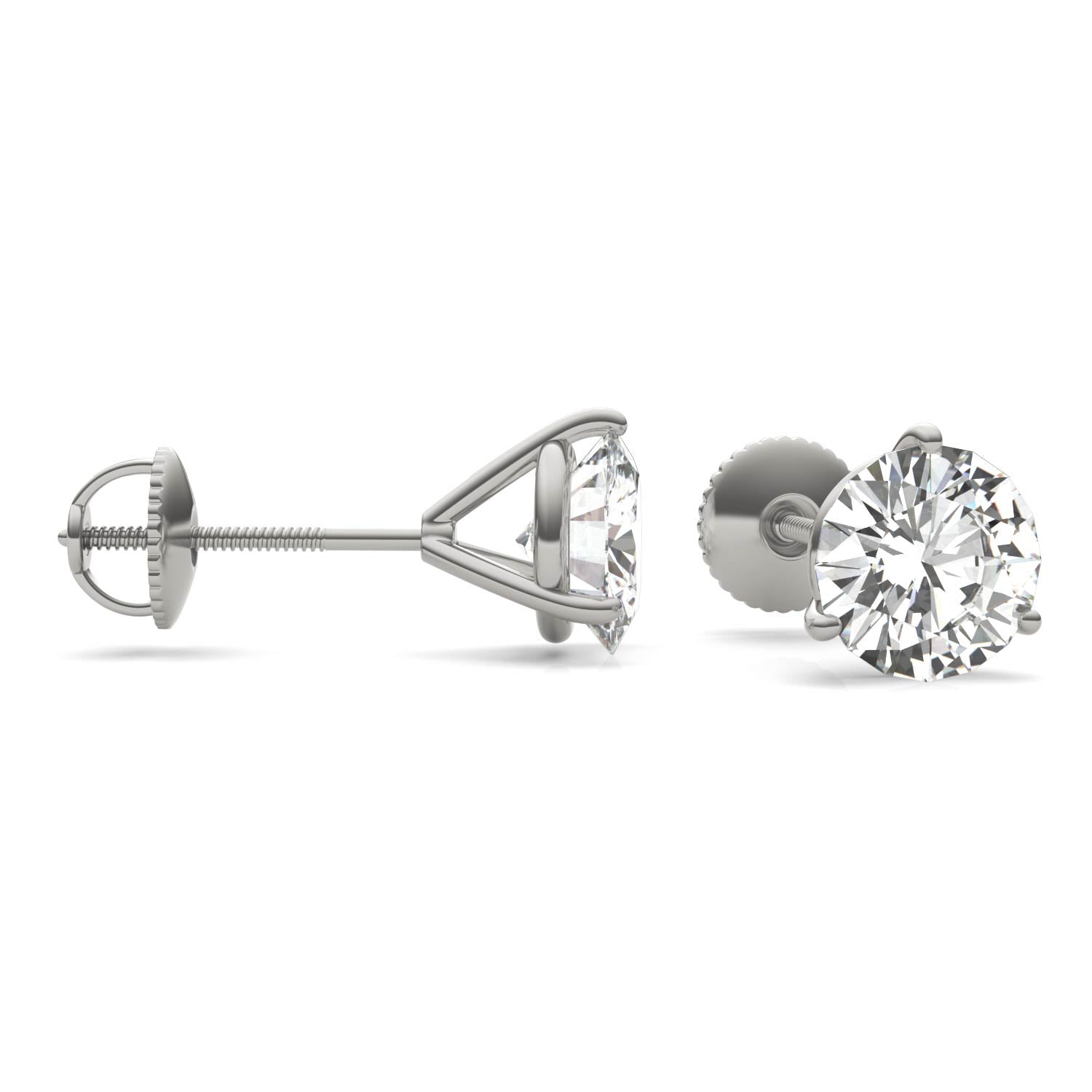 3.00 CTW DEW Round Forever One™ Moissanite Three Prong Martini Stud Earrings