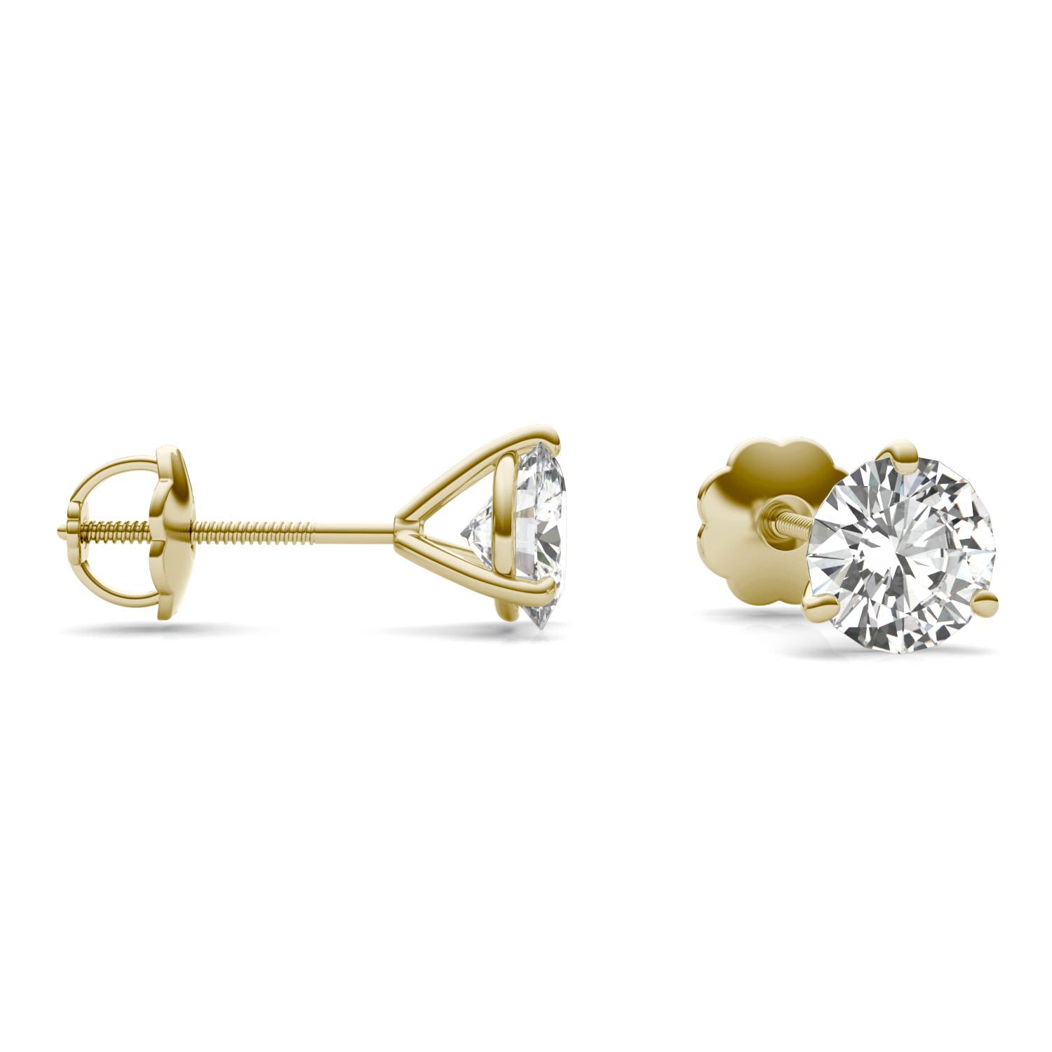 2.00 CTW DEW Round Forever One™ Moissanite Three Prong Martini Stud Screw-Back Earrings