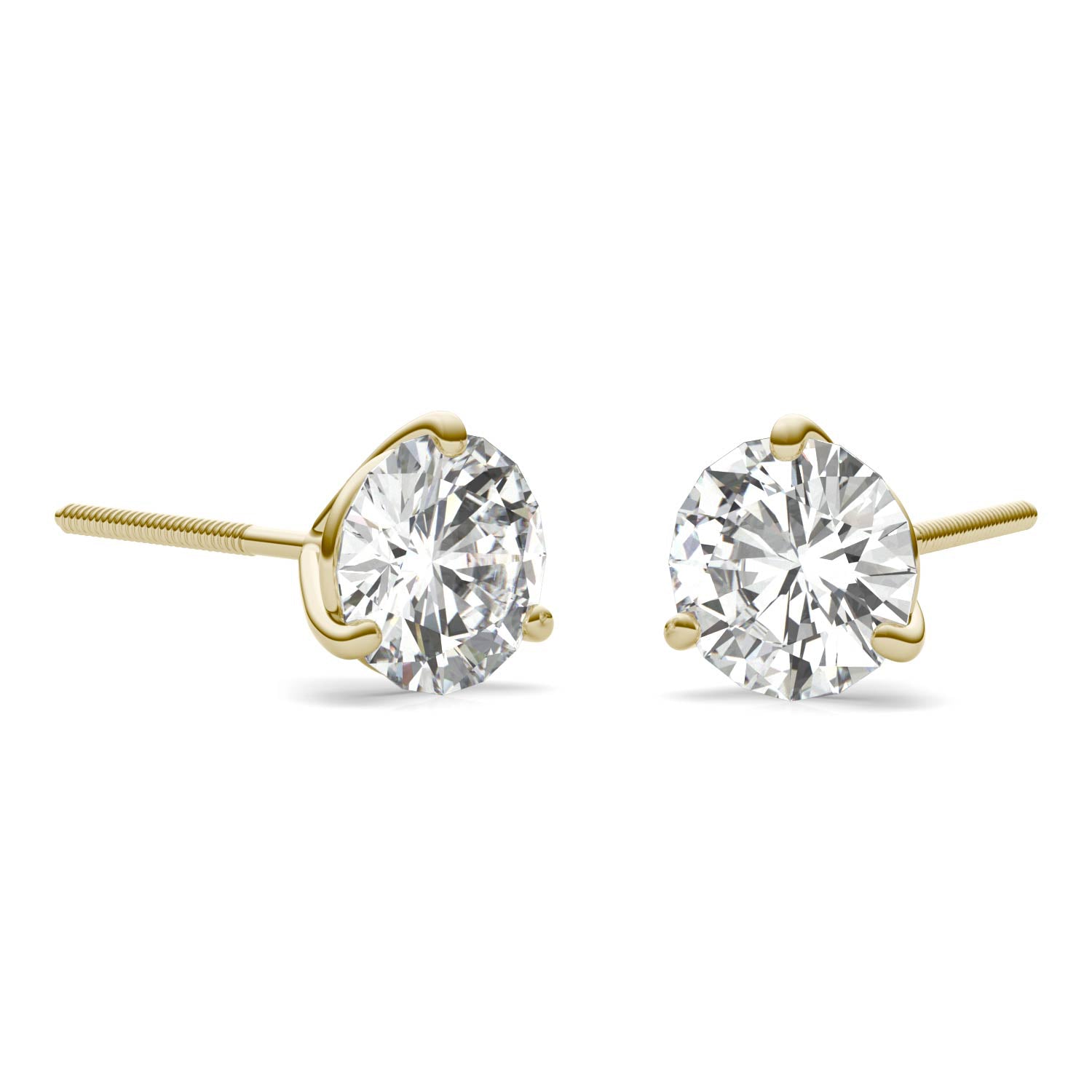 2.00 CTW DEW Round Forever One™ Moissanite Three Prong Martini Stud Screw-Back Earrings