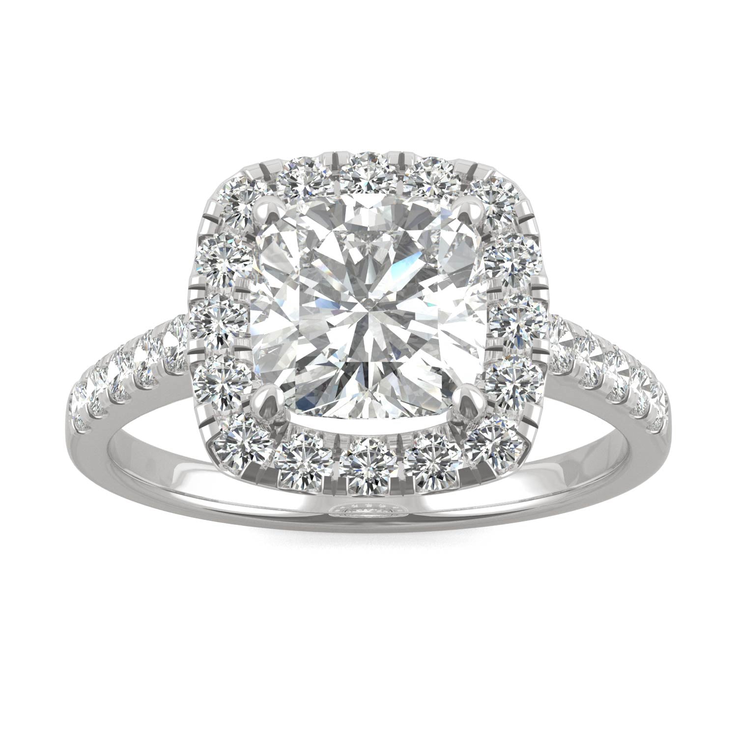 2.59 CTW DEW Cushion Forever One™ Moissanite Halo Engagement Ring