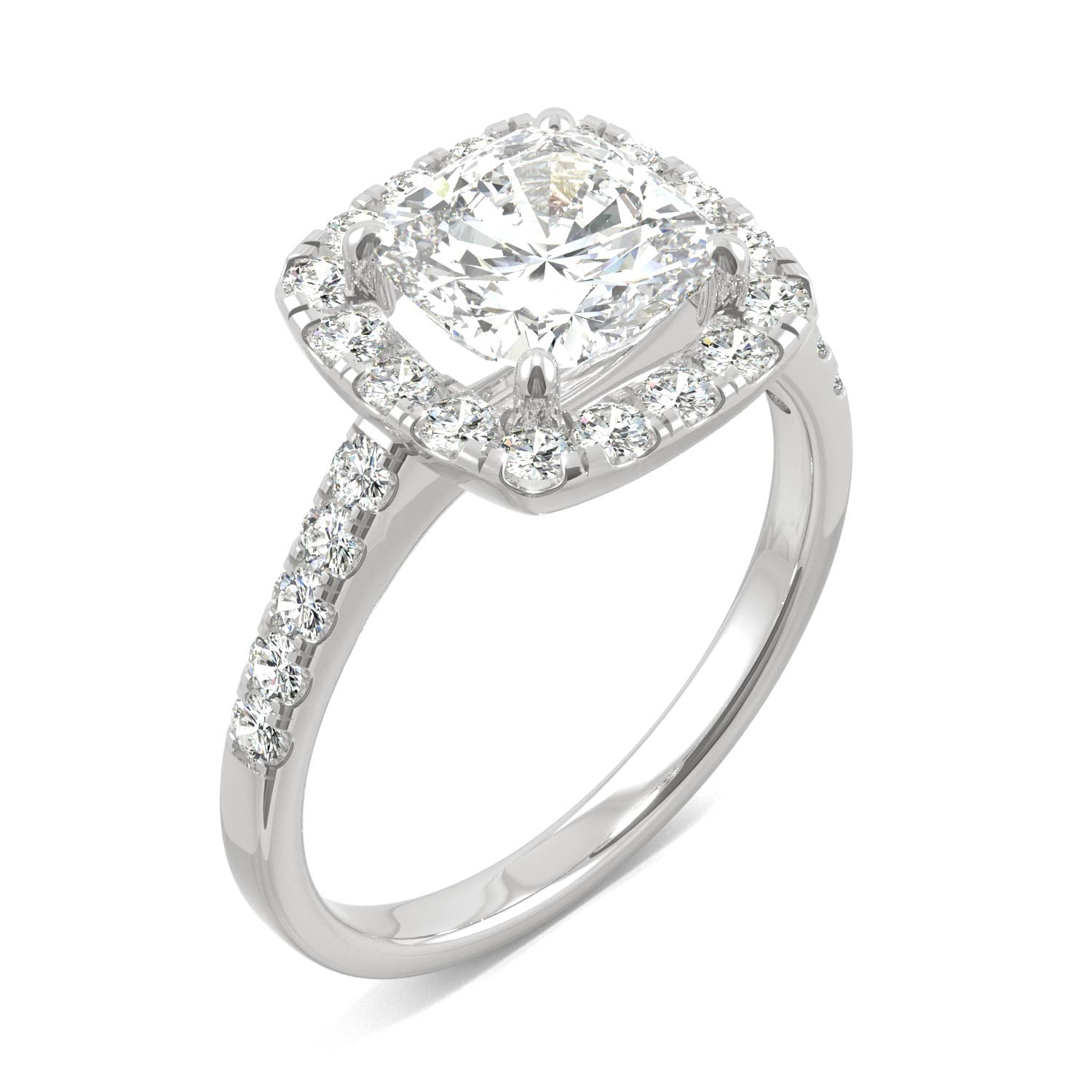 2.59 CTW DEW Cushion Forever One™ Moissanite Halo Engagement Ring
