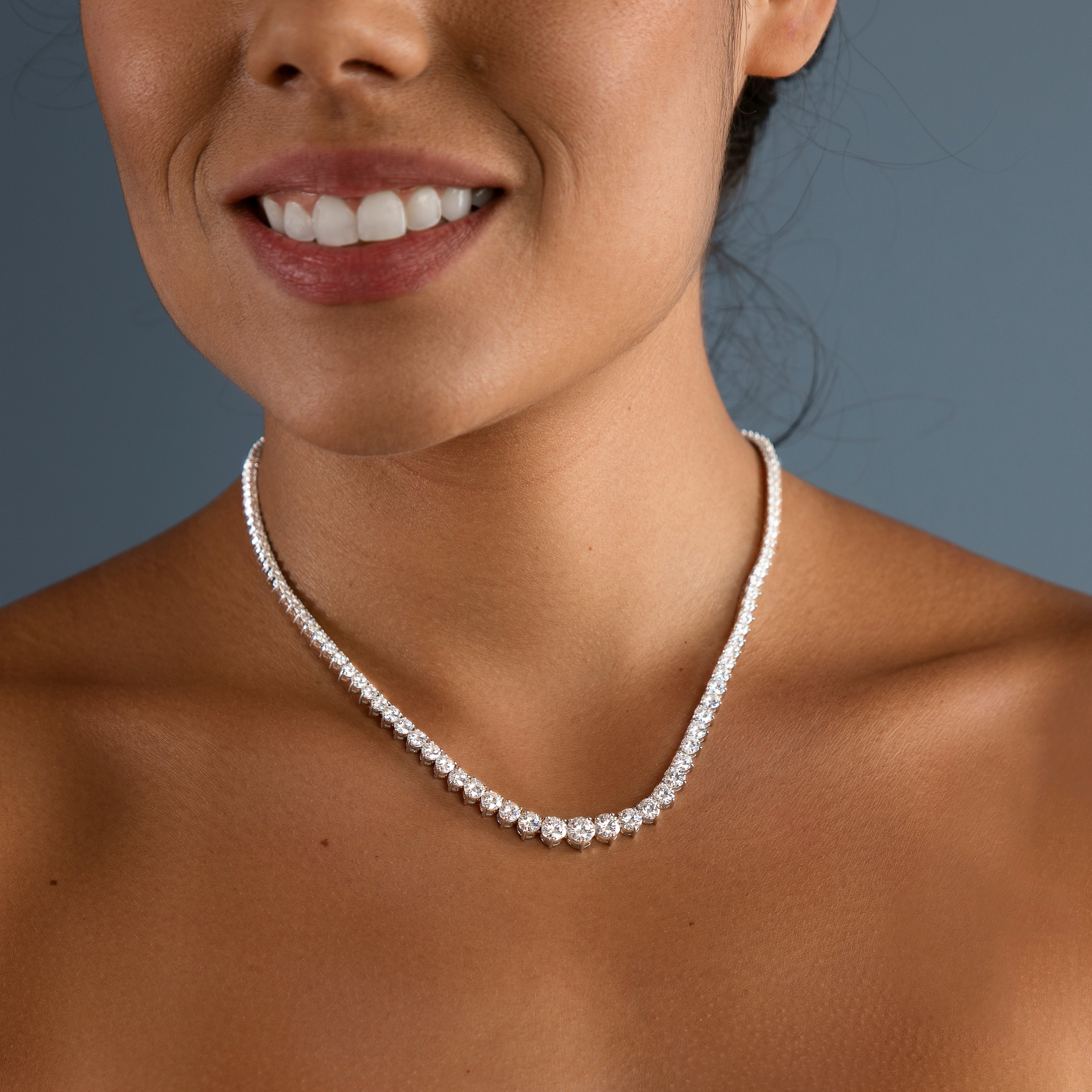 10.65 CTW DEW Round Forever One™ Moissanite Graduated Riviera Tennis Necklace