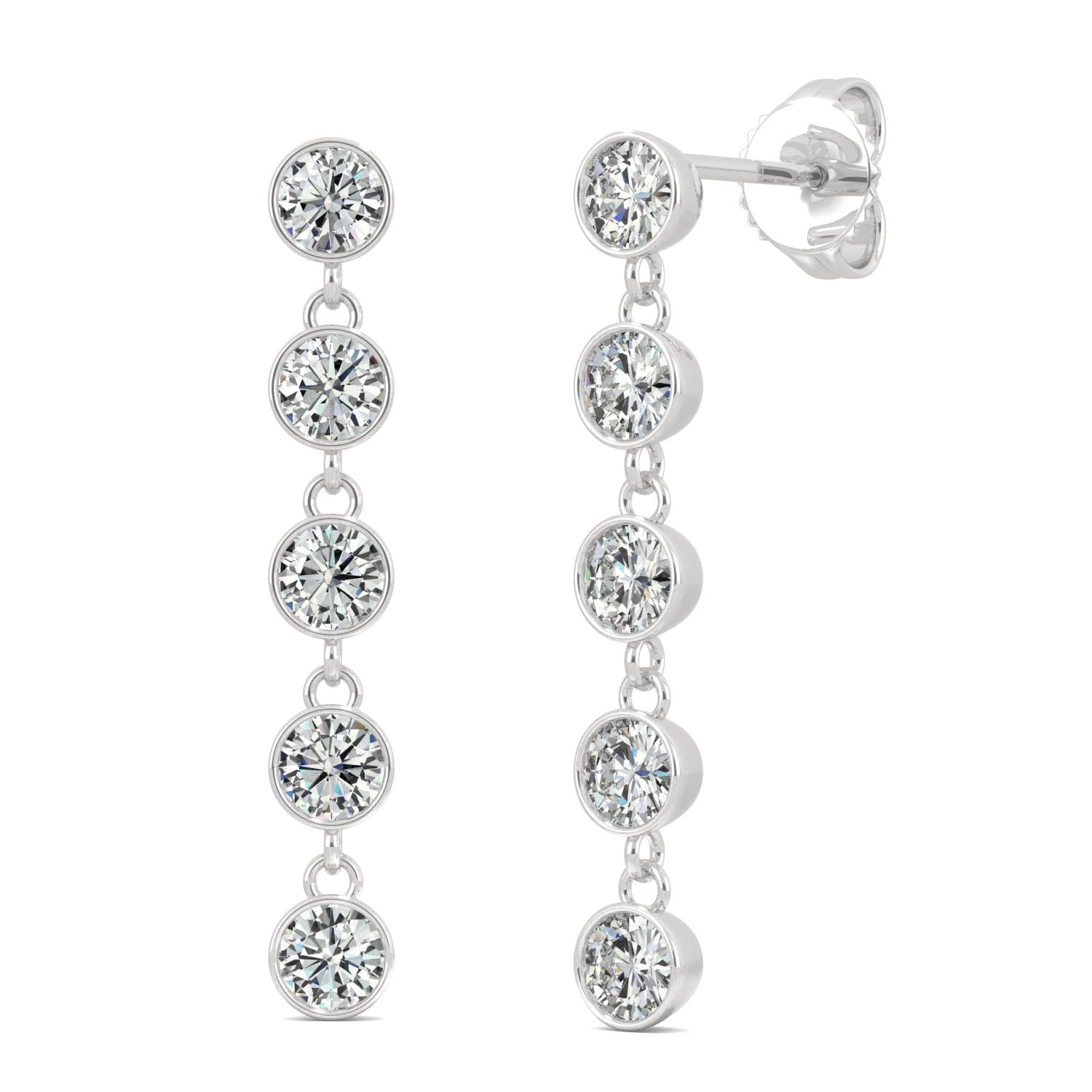 1.00 CTW DEW Round Forever Bright™ Moissanite Bezel Drop Earrings