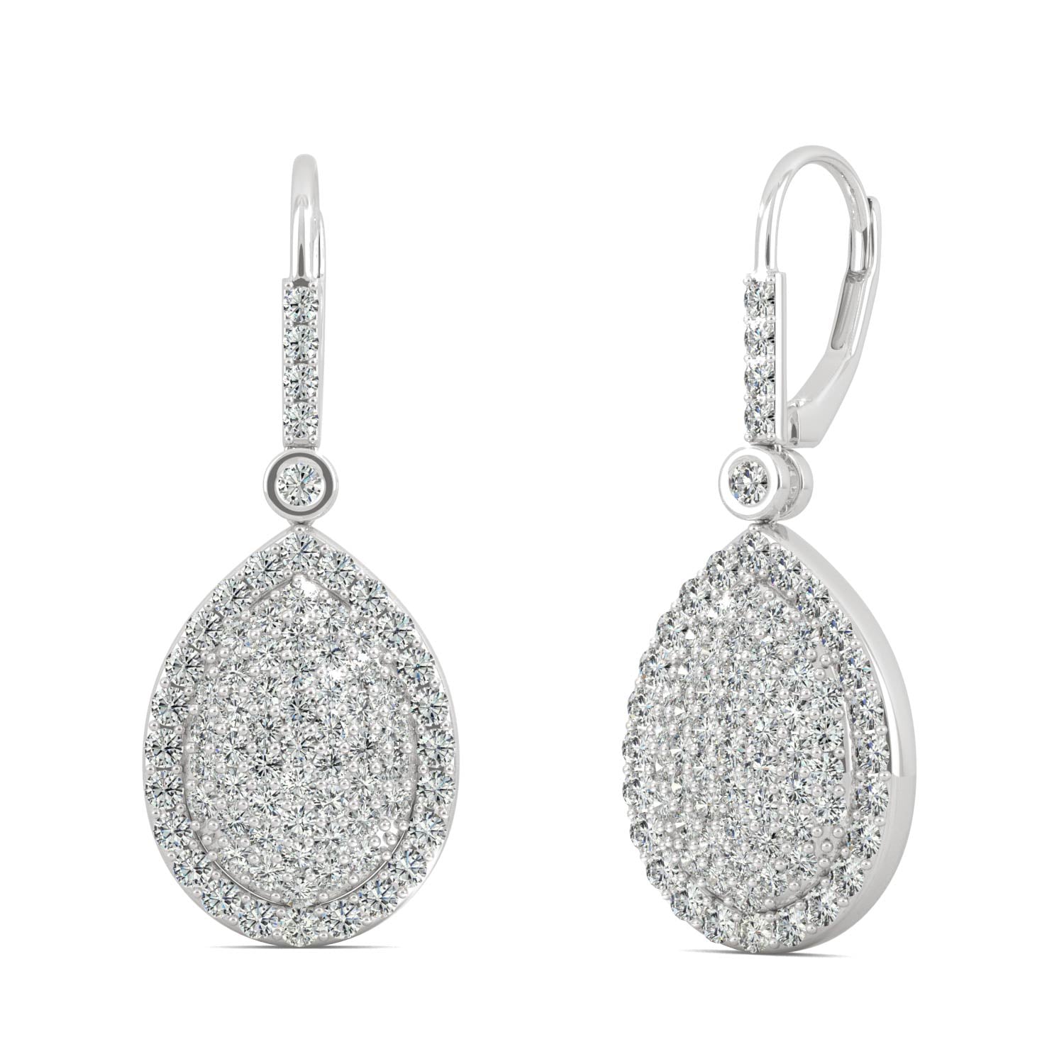 2.00 CTW DEW Round Forever Bright™ Moissanite Teardrop Pavé Leverback Earrings