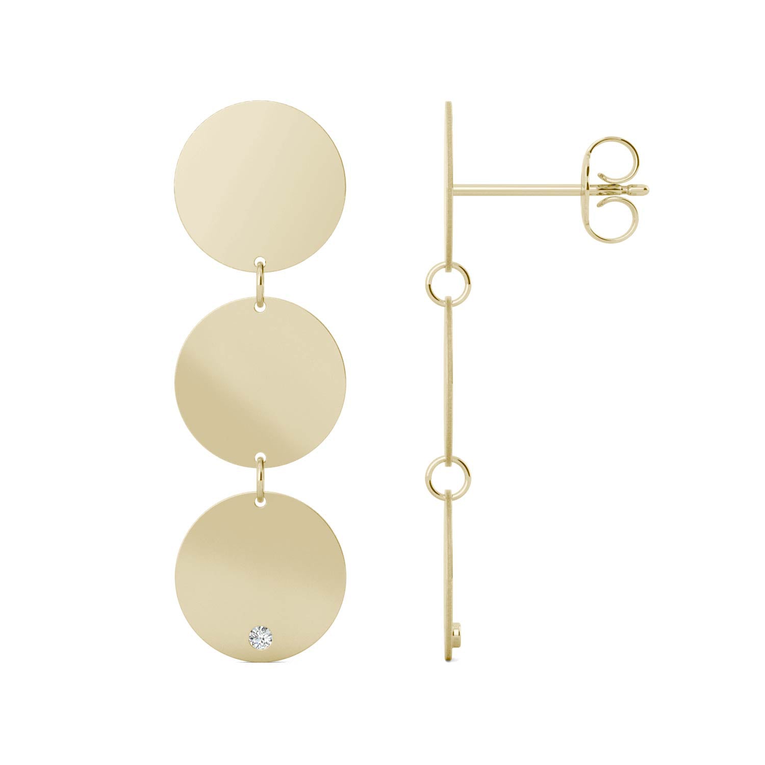 0.03 CTW DEW Round Forever One™ Moissanite Ouro Collection Drop Disc Trio Earrings
