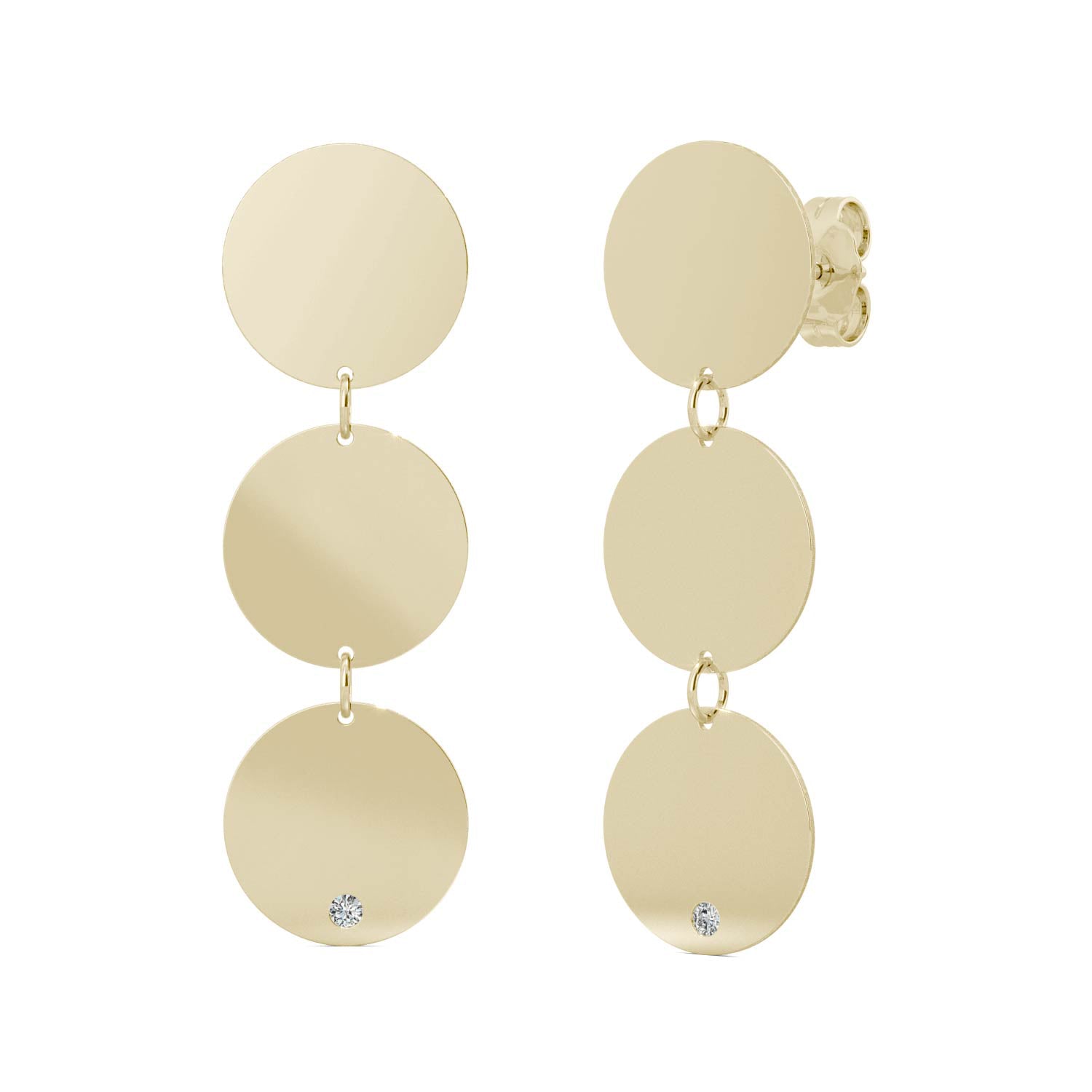 0.03 CTW DEW Round Forever One™ Moissanite Ouro Collection Drop Disc Trio Earrings