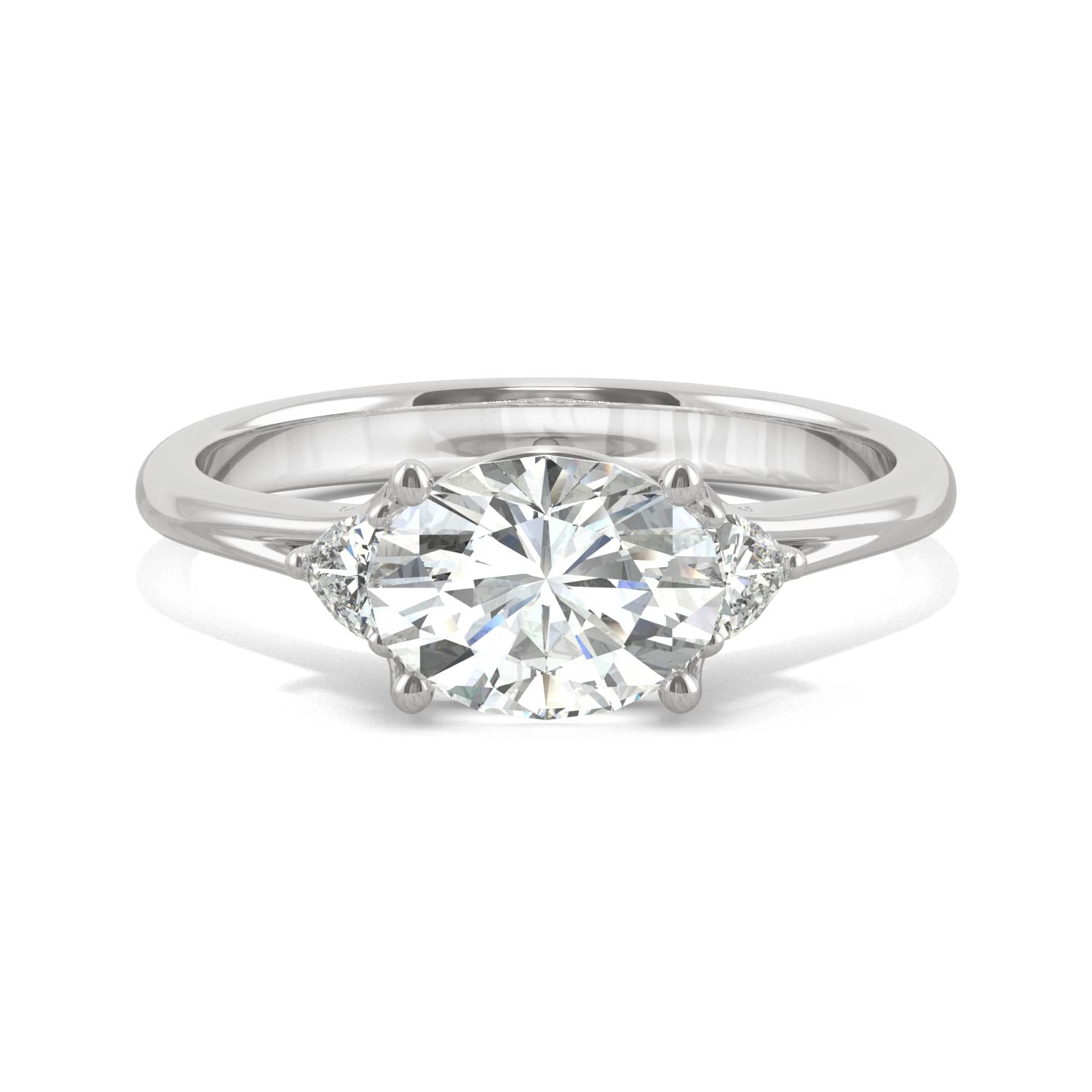 1.69 CTW DEW Oval Forever One™ Moissanite Signature East-West Oval Three Stone Ring