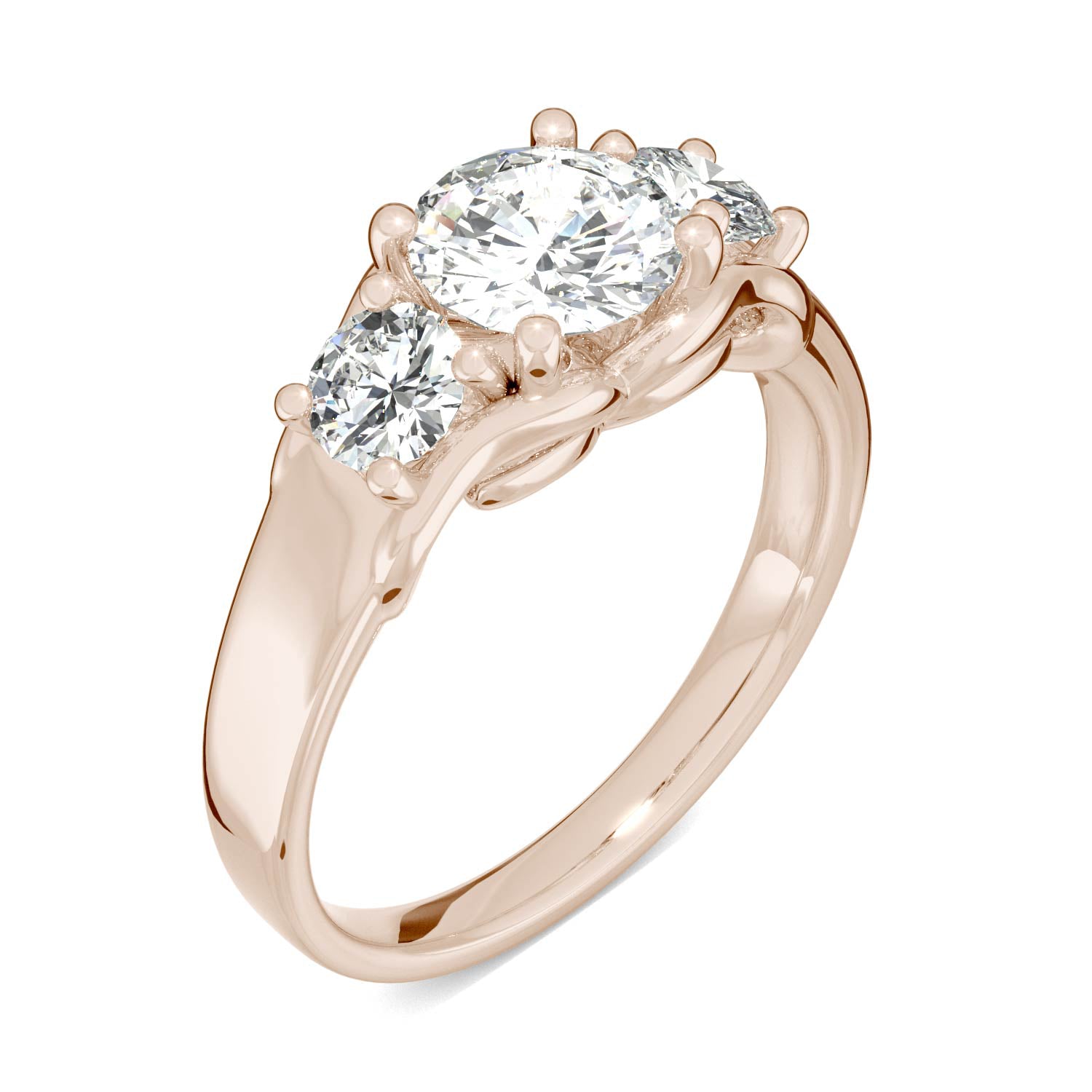 1.52 CTW DEW Round Forever One™ Moissanite Signature Three Stone Engagement Ring