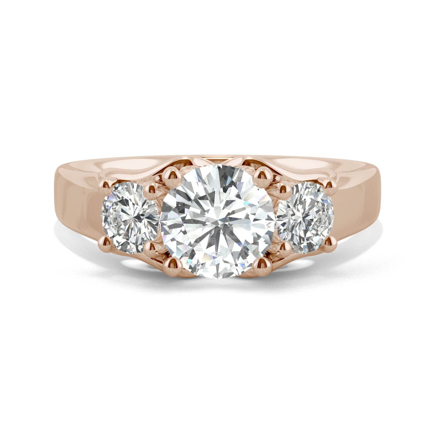 1.52 CTW DEW Round Forever One™ Moissanite Signature Three Stone Engagement Ring