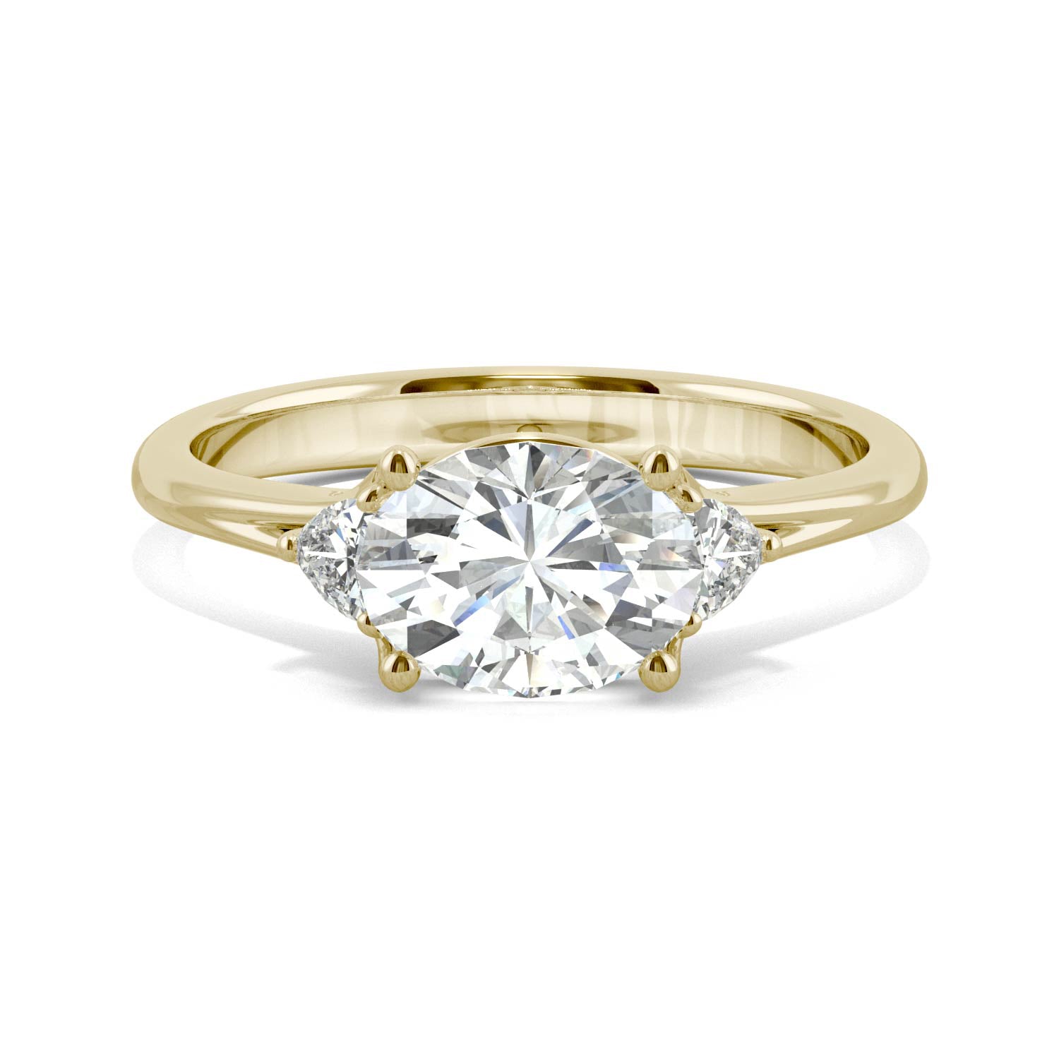 1.69 CTW DEW Oval Forever One™ Moissanite Signature East-West Oval Three Stone Ring