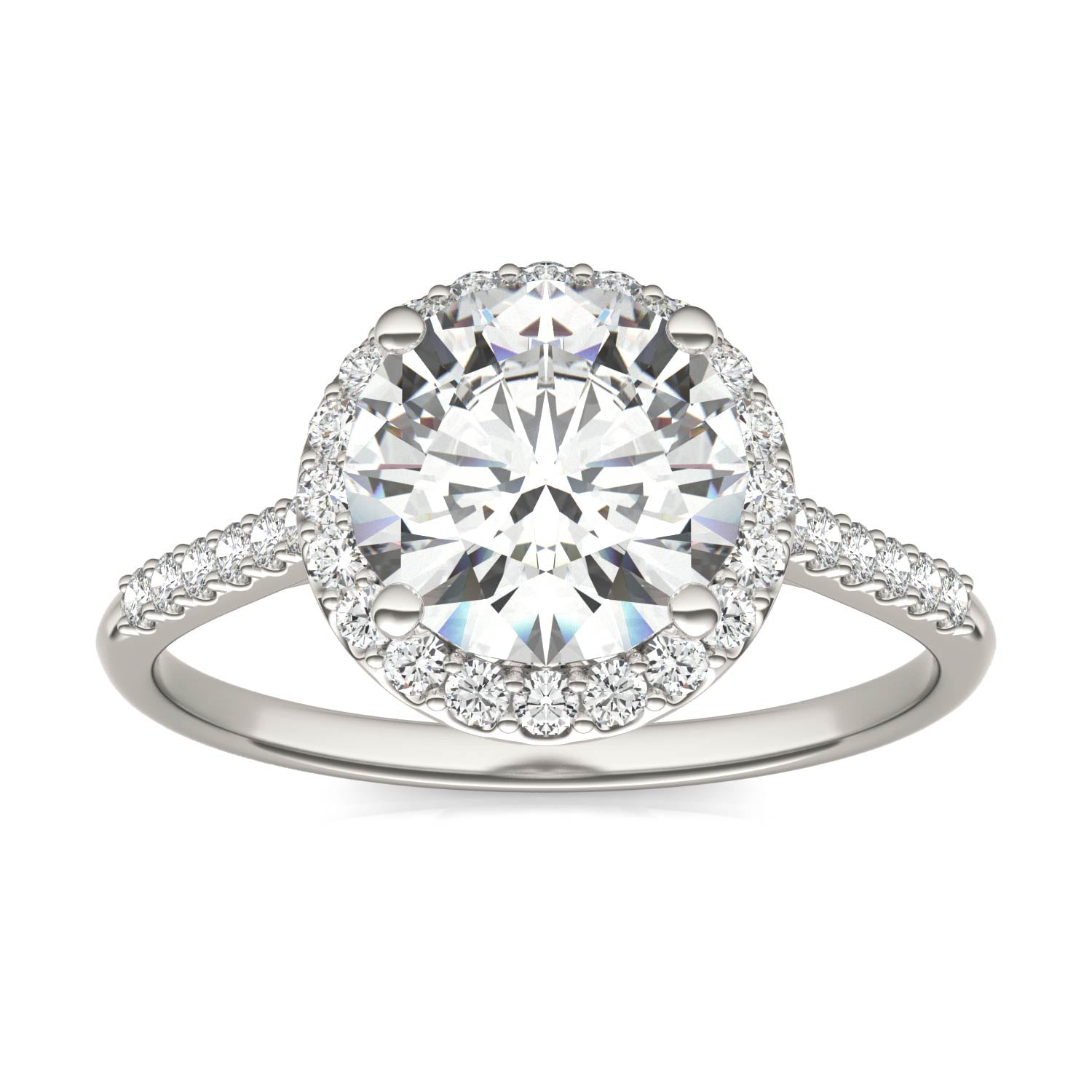 2.25 CTW DEW Round Forever One™ Moissanite Signature Halo with Side Accents Engagement Ring