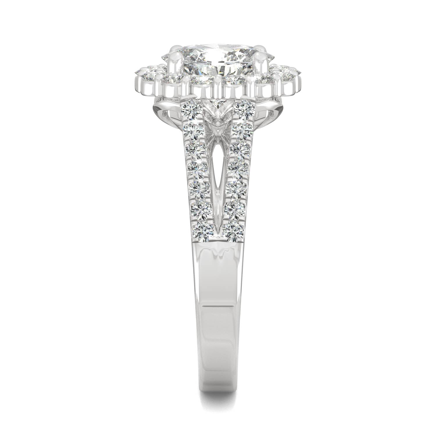 2.14 CTW DEW Oval Forever One™ Moissanite Signature Halo Split Shank Engagement Ring
