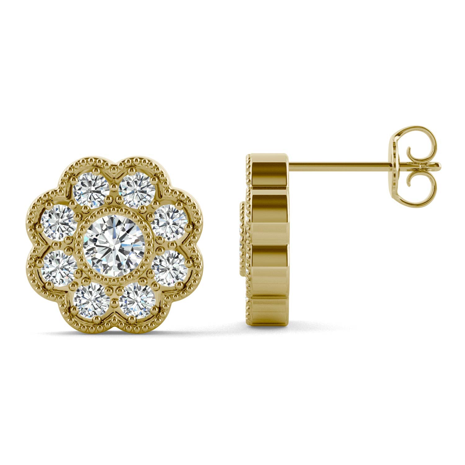 0.80 CTW DEW Round Forever Bright™ Moissanite Floral Earrings