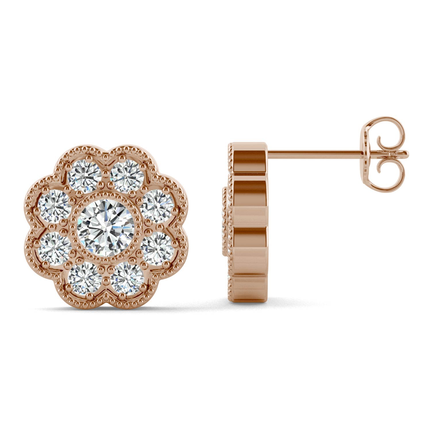 0.80 CTW DEW Round Forever Bright™ Moissanite Floral Earrings