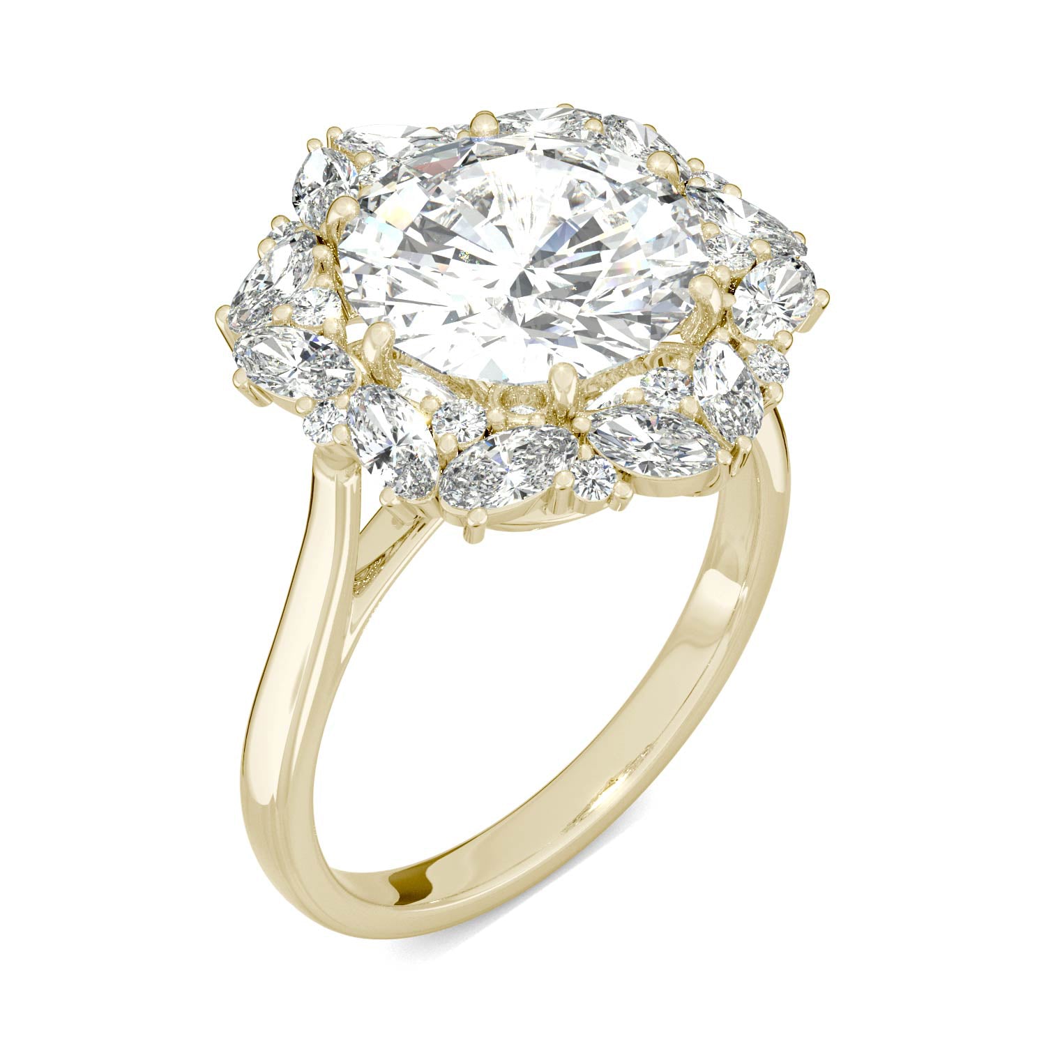 5.15 CTW DEW Round Forever One™ Moissanite Signature Halo Hearts Arrows Statement Ring