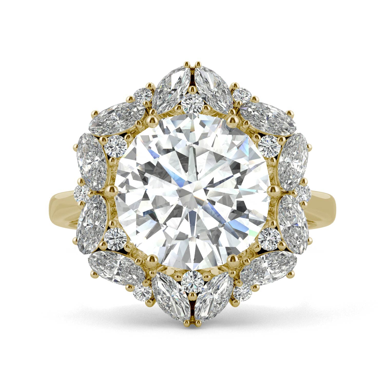 5.15 CTW DEW Round Forever One™ Moissanite Signature Halo Hearts Arrows Statement Ring