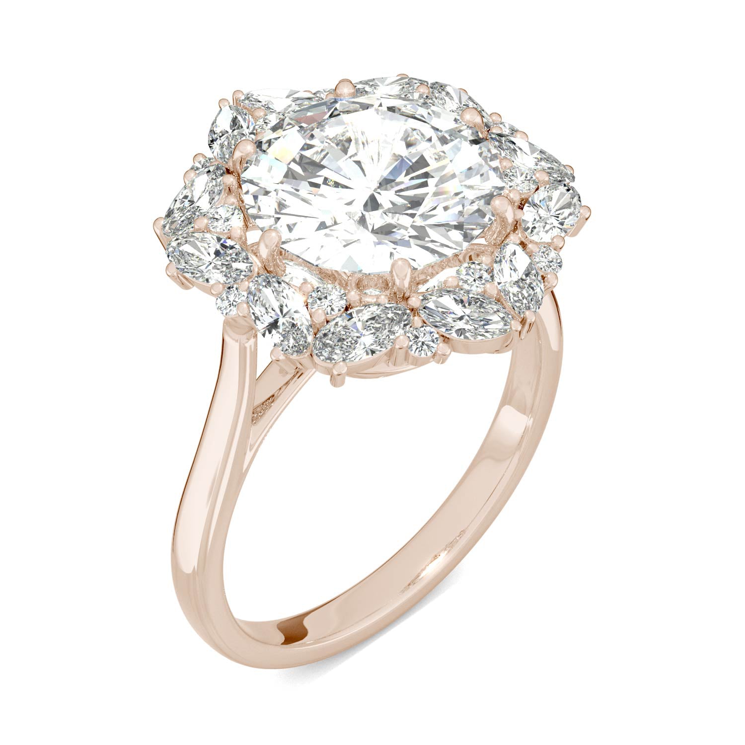 5.15 CTW DEW Round Forever One™ Moissanite Signature Halo Hearts Arrows Statement Ring