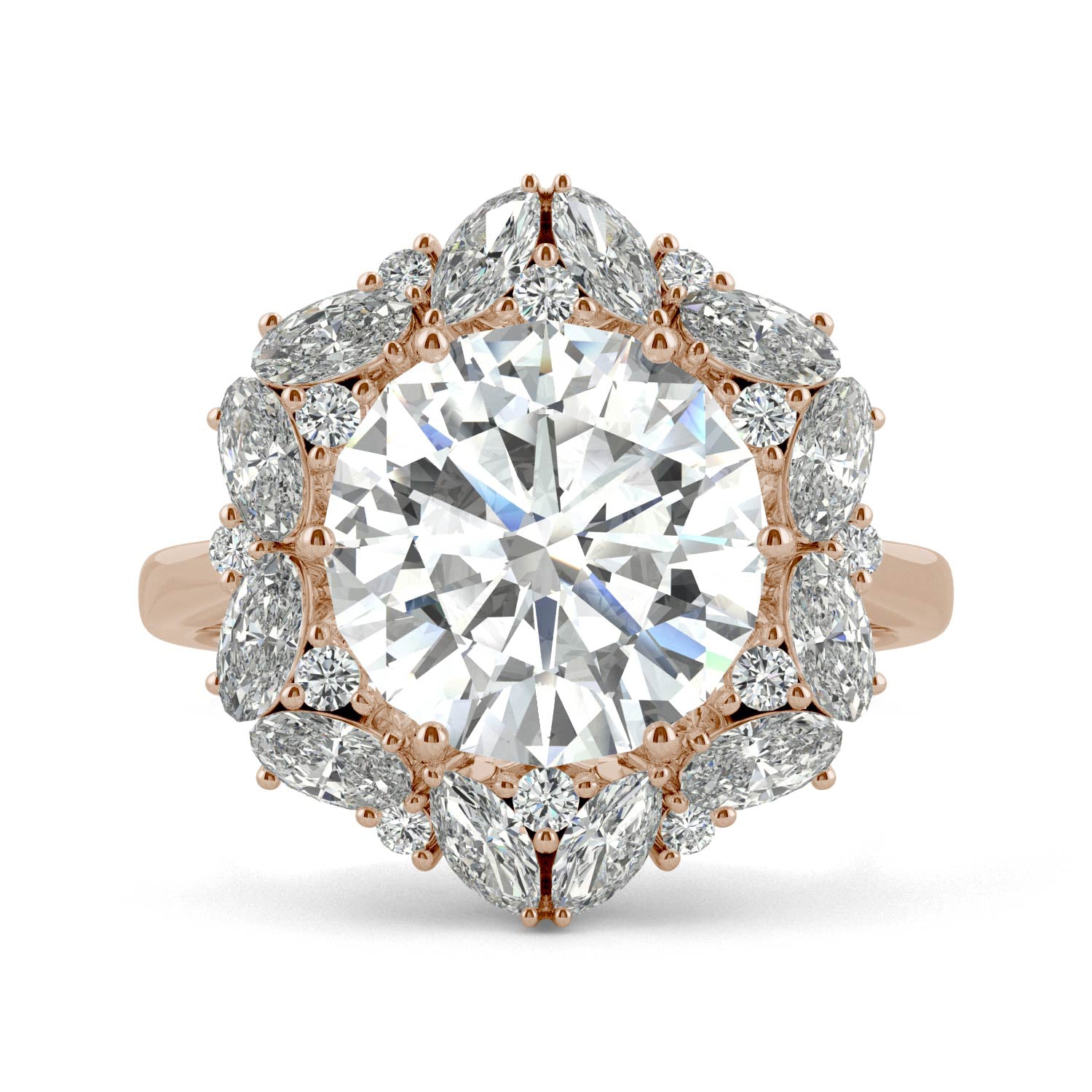 5.15 CTW DEW Round Forever One™ Moissanite Signature Halo Hearts Arrows Statement Ring