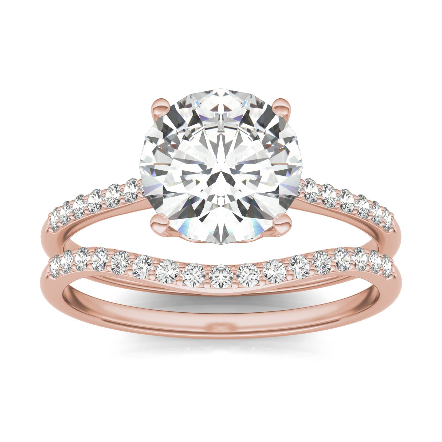 2.24 CTW DEW Round Forever One™ Moissanite Signature Bridal Set Round with Side Stones Ring