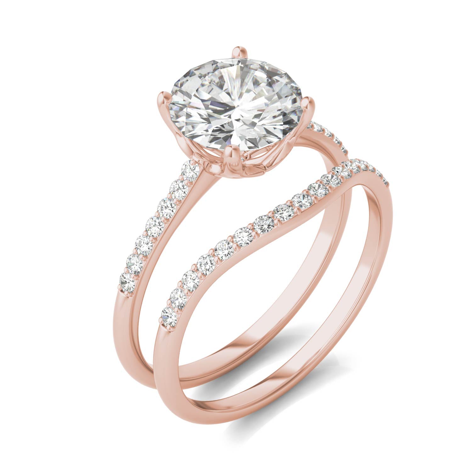 2.24 CTW DEW Round Forever One™ Moissanite Signature Bridal Set Round with Side Stones Ring