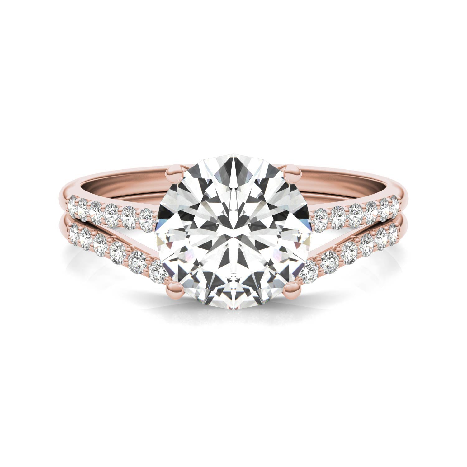 2.24 CTW DEW Round Forever One™ Moissanite Signature Bridal Set Round with Side Stones Ring