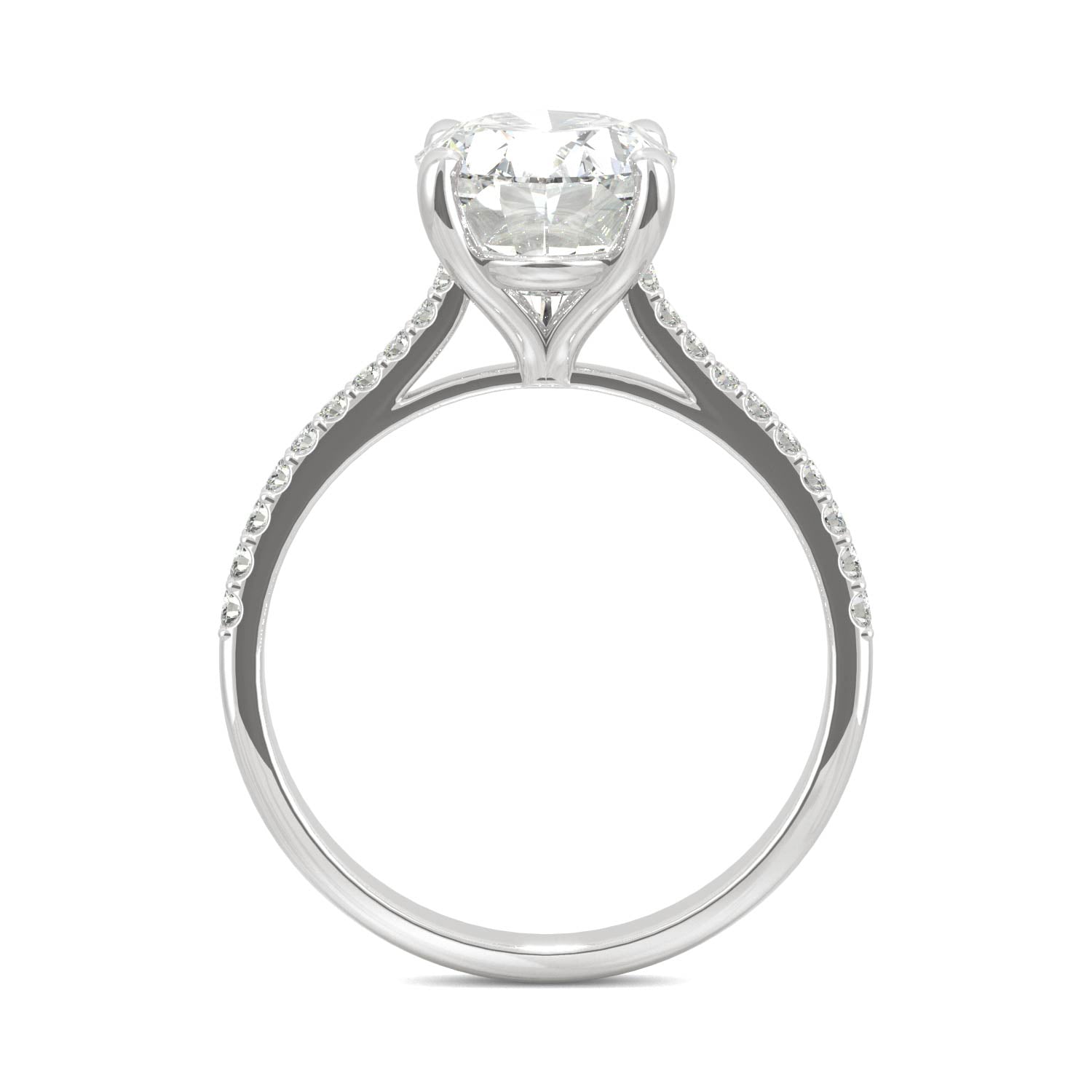 4.58 CTW DEW Elongated Oval Forever One™ Moissanite Side-Stone Engagement Ring