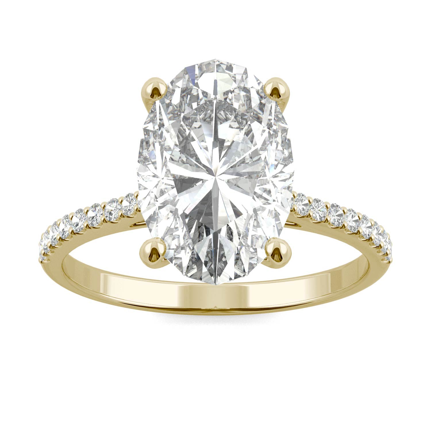 4.58 CTW DEW Elongated Oval Forever One™ Moissanite Side-Stone Engagement Ring