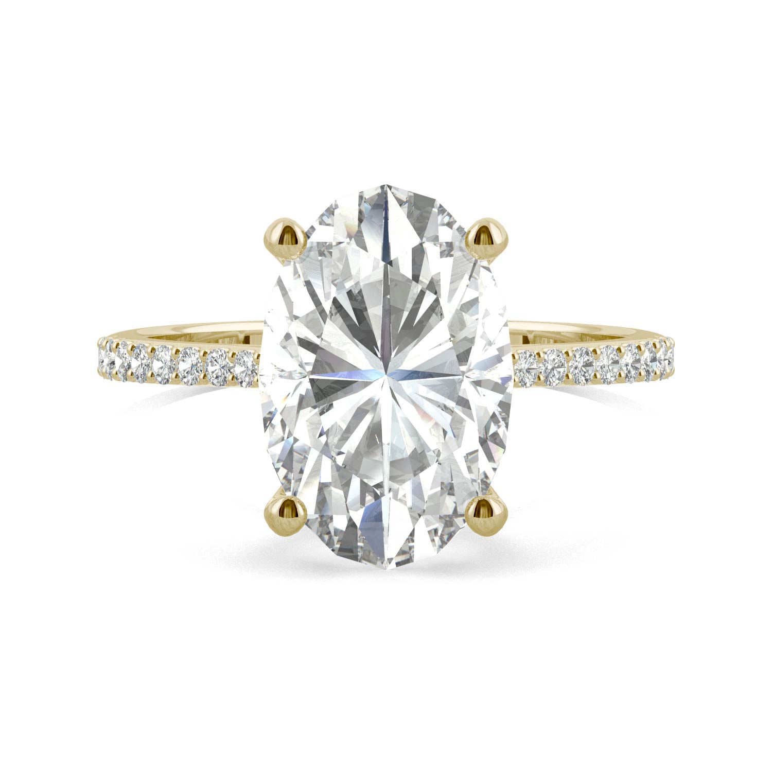 4.58 CTW DEW Elongated Oval Forever One™ Moissanite Side-Stone Engagement Ring