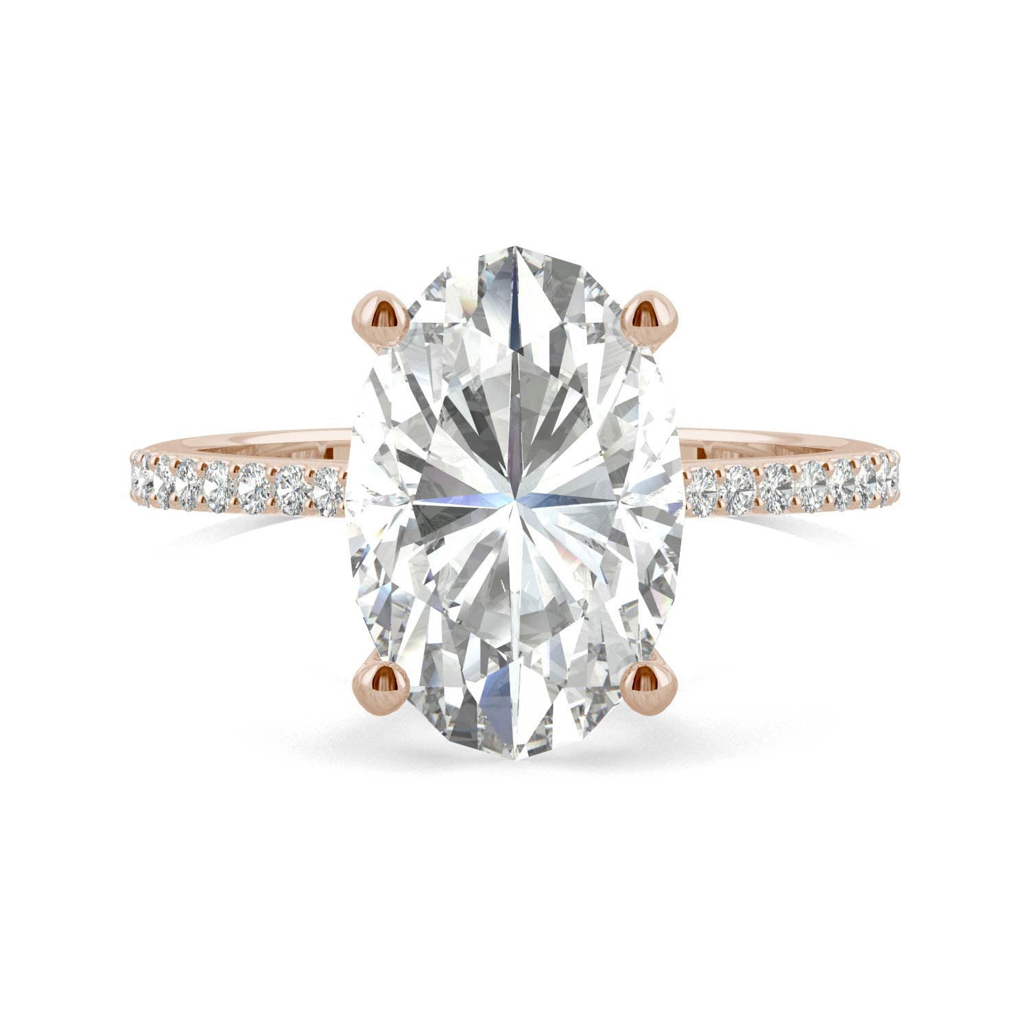 4.58 CTW DEW Elongated Oval Forever One™ Moissanite Side-Stone Engagement Ring