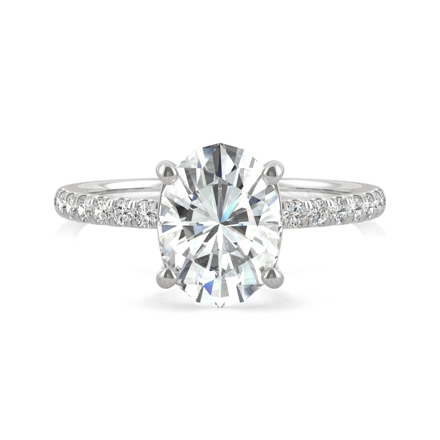 2.34 CTW DEW Oval Forever One™ Moissanite Side Stone Engagement Ring